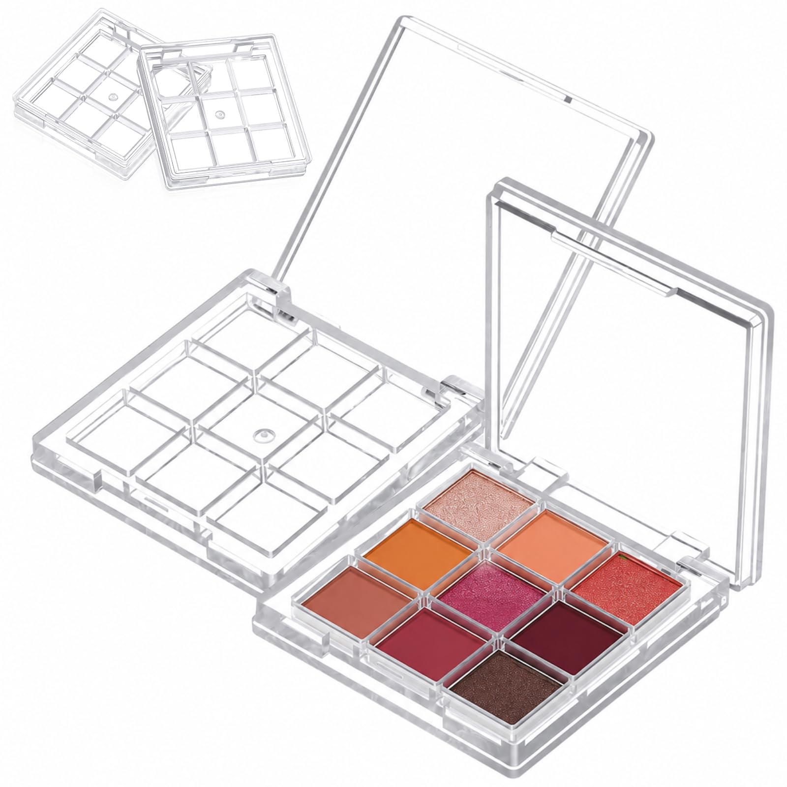 MALUGOGO 4 pack Transparent Empty Eyeshadow Box Refillable Makeup Palette Case for Highlighter Blush Diy Cosmetic Storage Travel