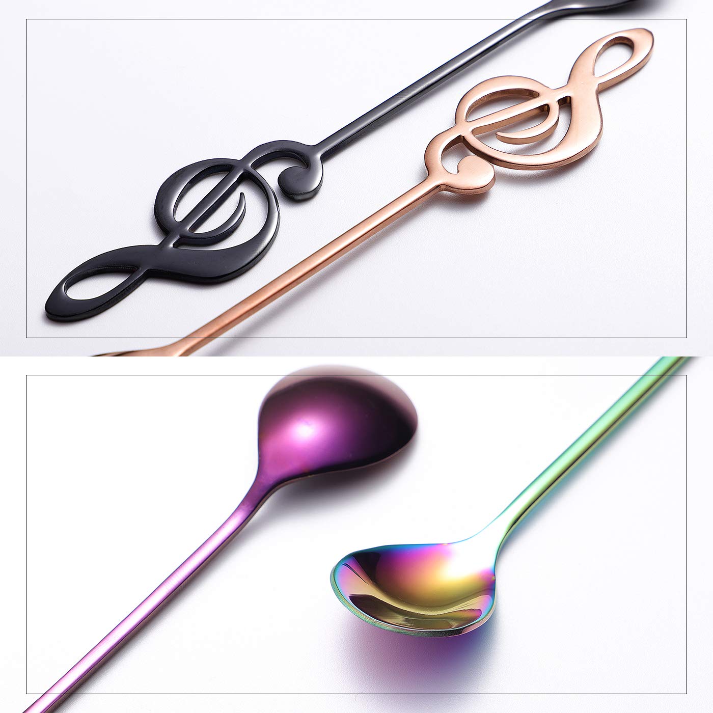 Music Note Spoons 6-Pack Creative Cute Teaspoons 18/10 Stainless Steel Staff Musical Notation Shaped Coffee Spoons By Ironx (Mul
