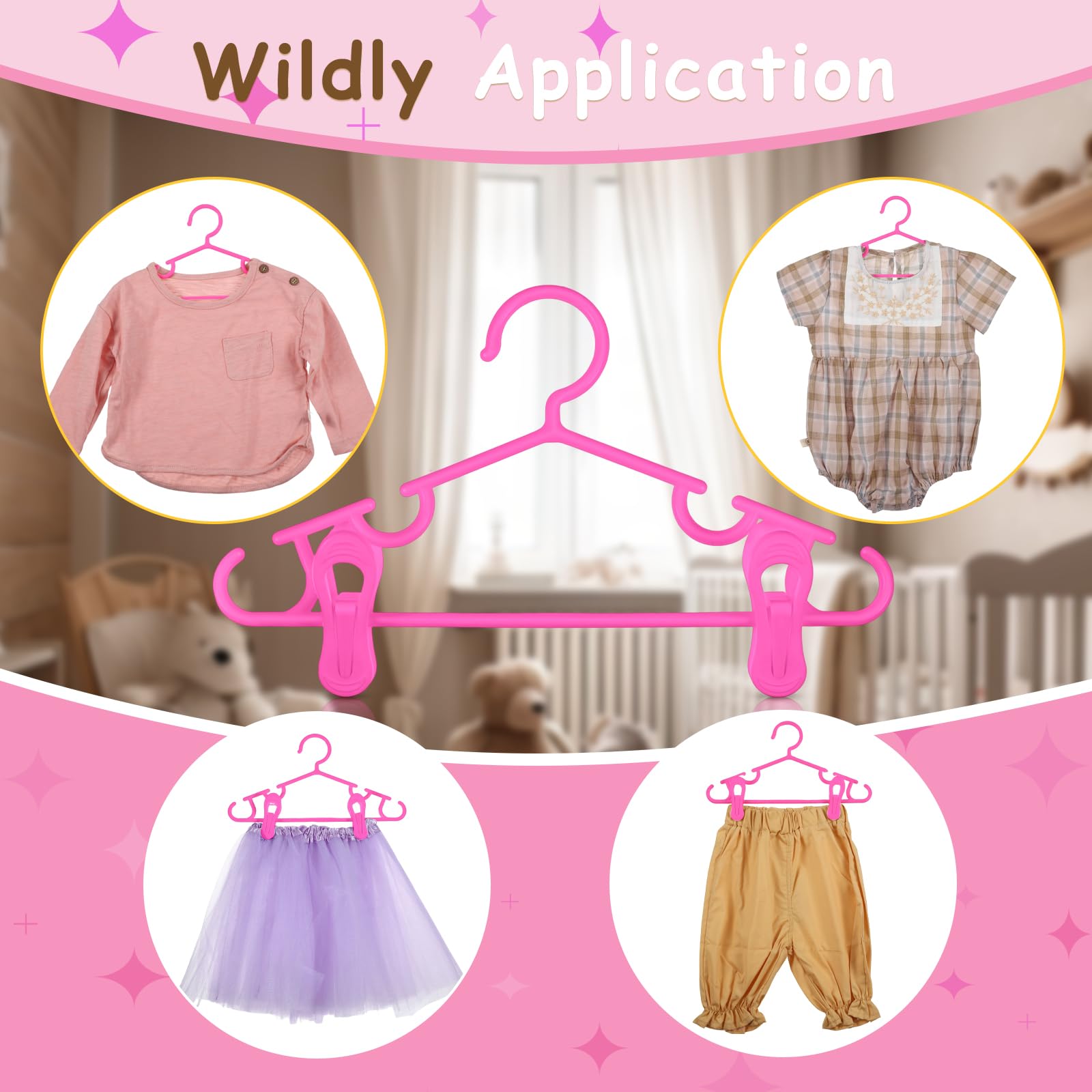 Hsei 120 Packs Baby Hangers With Clips Toddler Hangers Kids Hangers With Clips For Pants Closet Coat Skirts Socks (Pink)