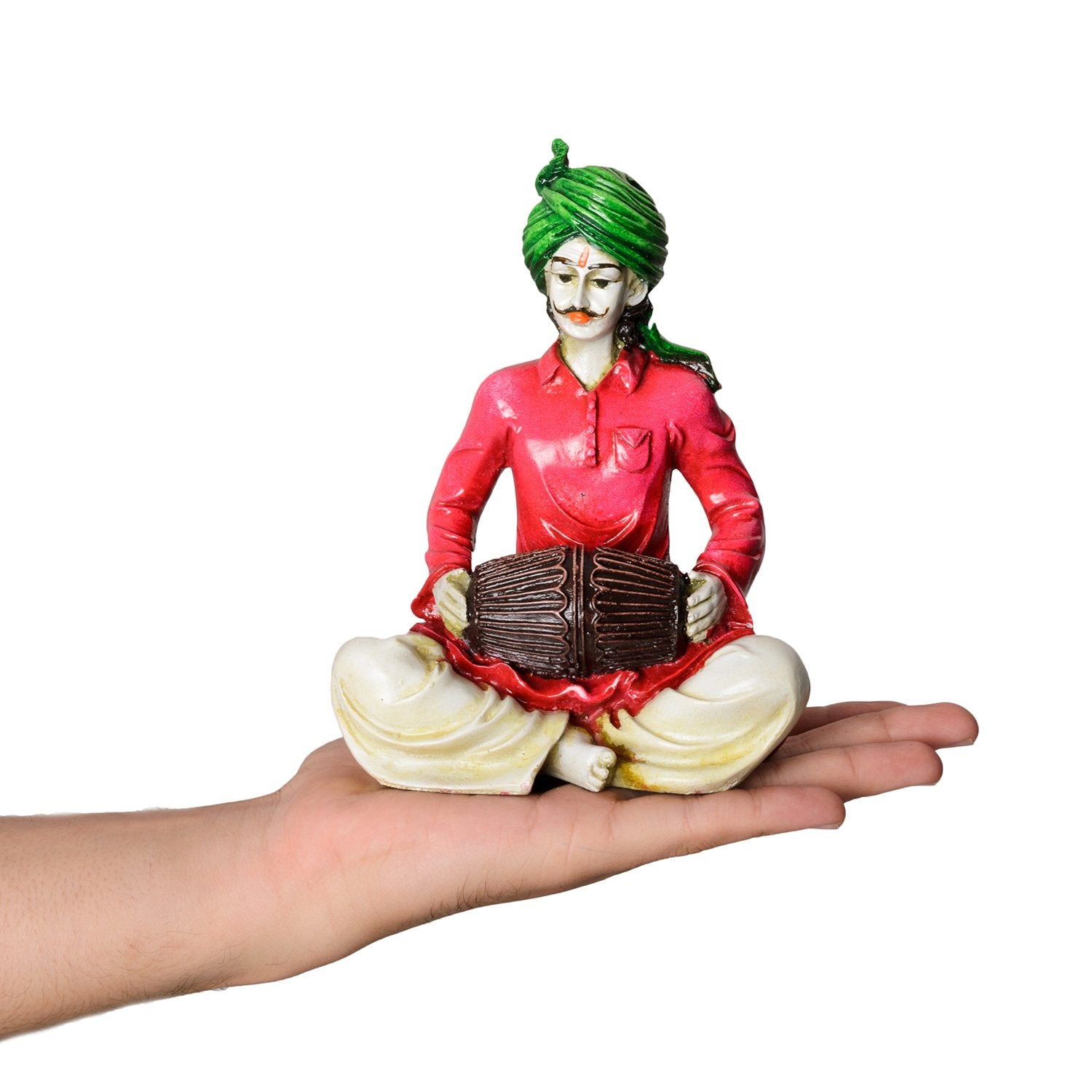 Ecraftindia Rajasthani Lady Playing Dholak Showpiece Polyresin Statue (11.25 Cm X 7.5 Cm X 15 Cm, Green And Orange)