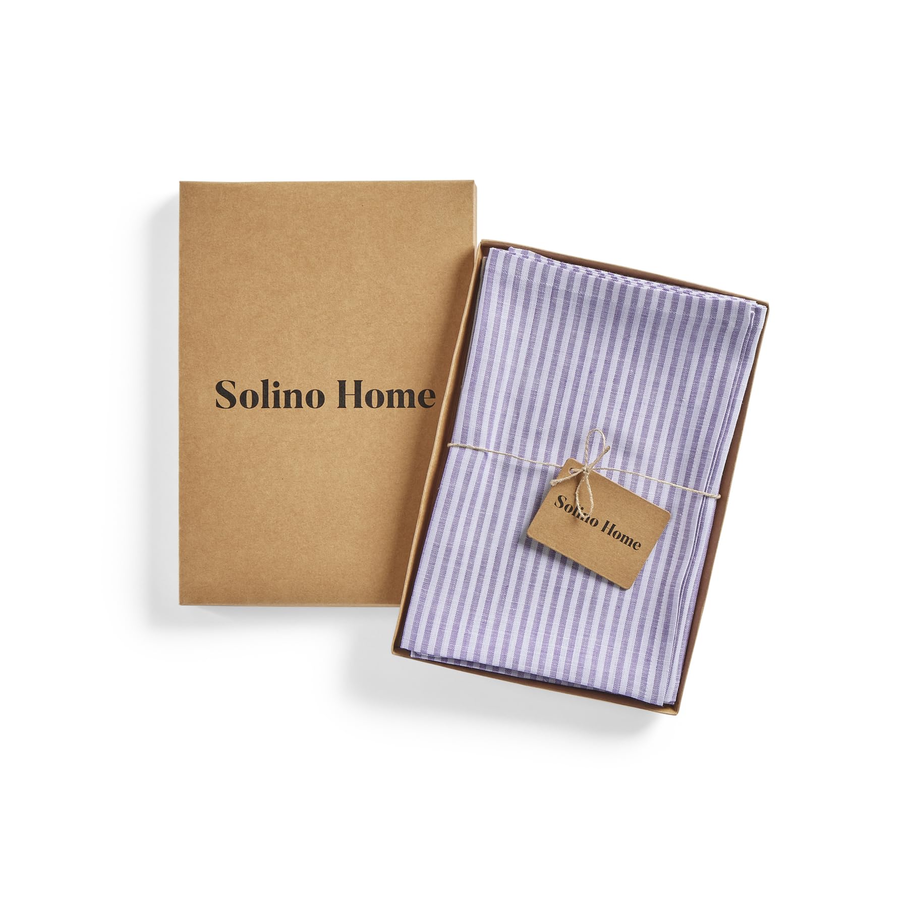 Solino Home Stripe Linen Dinner Napkins 20 X 20 Inch - 100% Pure Linen Lavender And White Cloth Napkins Set Of 4 For Spring, Eas
