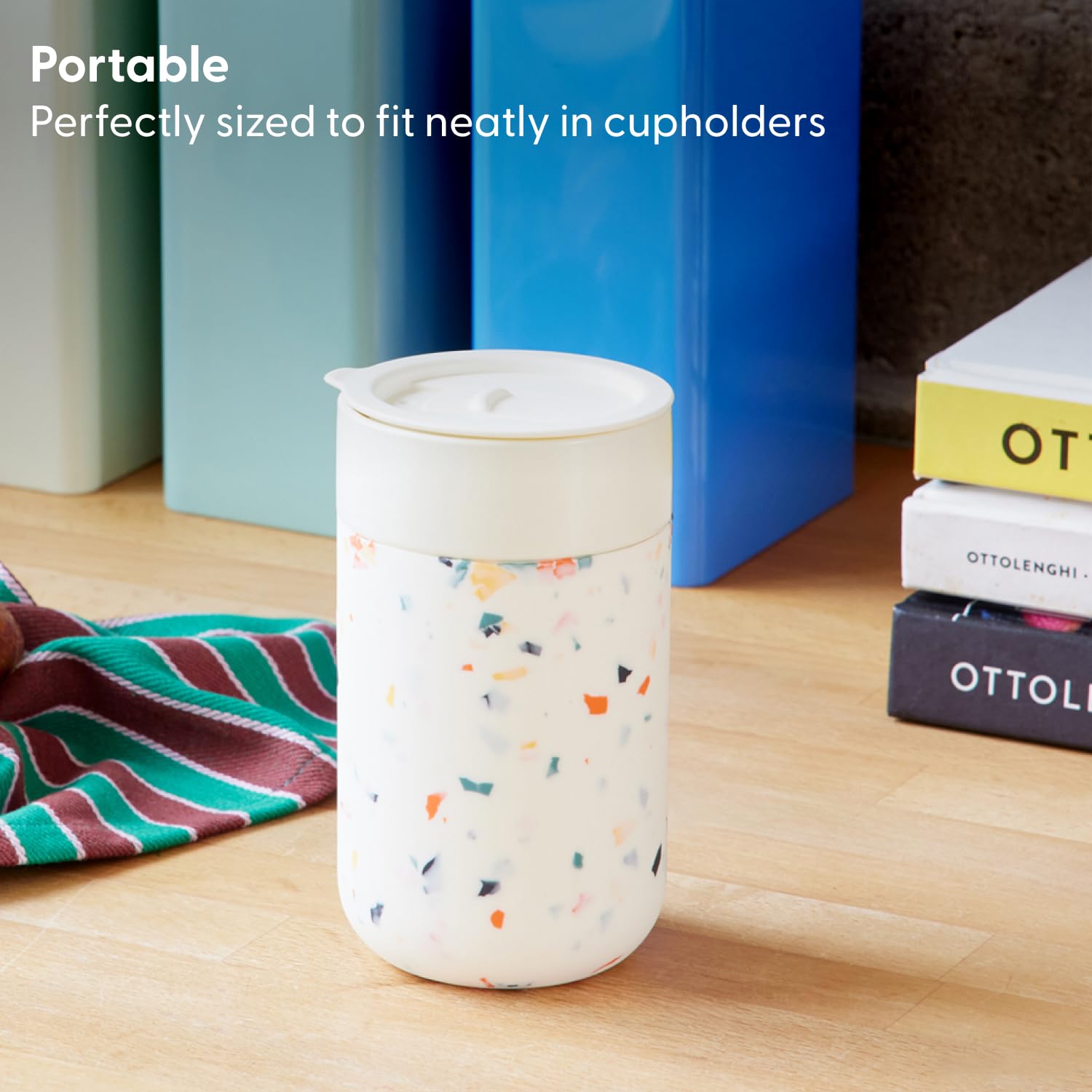 W&P Porter Ceramic Mug W/ Protective Silicone Sleeve, Cream 16 Ounces | On-The-Go | Reusable Cup For Coffee Or Tea | Portable |