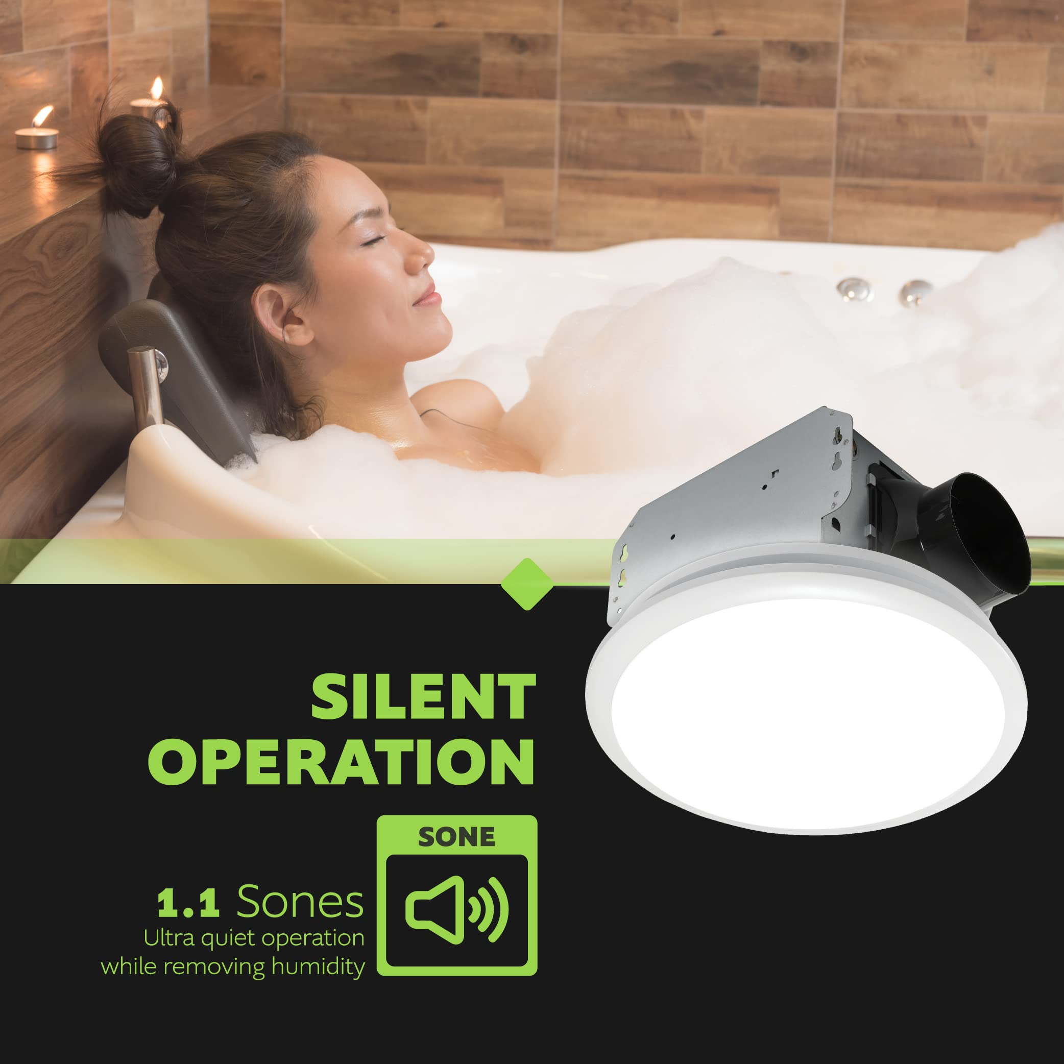 Homewerks 7141-80 Bathroom Fan Integrated Led Light Ceiling Mount Exhaust Ventilation 11 Sones 80 Cfm, White