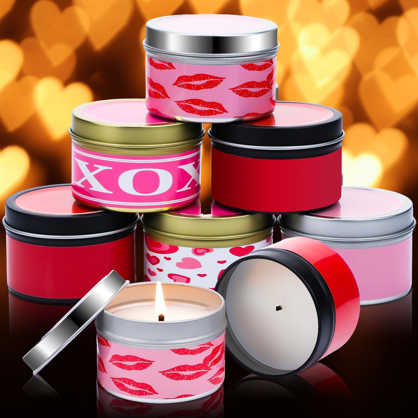 Ziliny 6 Pcs Valentine's Day Scented Candle Jar XOXO Heart Kiss Candle with Long Lasting Burn Lavender Valentines Gift for Her H