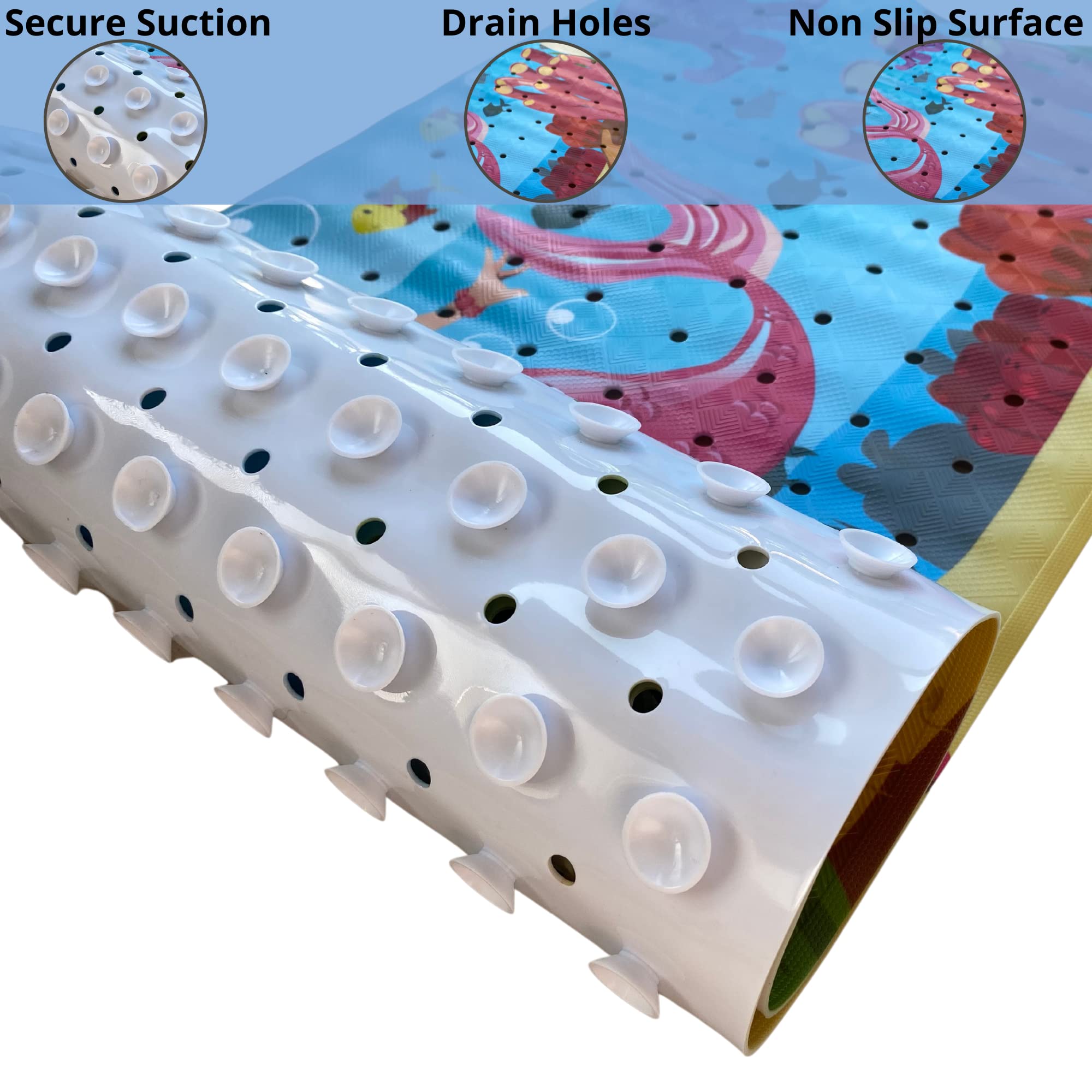 Mermaid Bath Mat - Bath Grips For Tub Kids - Anti Slip Bath Mat For Kids - Bath Mat For Baby - Bath Mat For Toddler - Tub Mat Fo