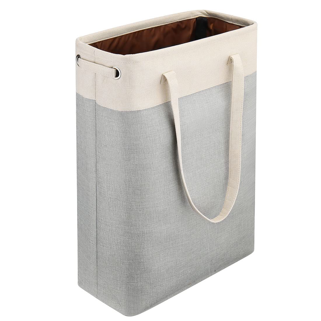I Bkgoo Laundry Basket With Handles Beige&Silver Slim Laundry Bin Collapsible Dirty Clothes Basket Narrow Laundry Bag Foldable D