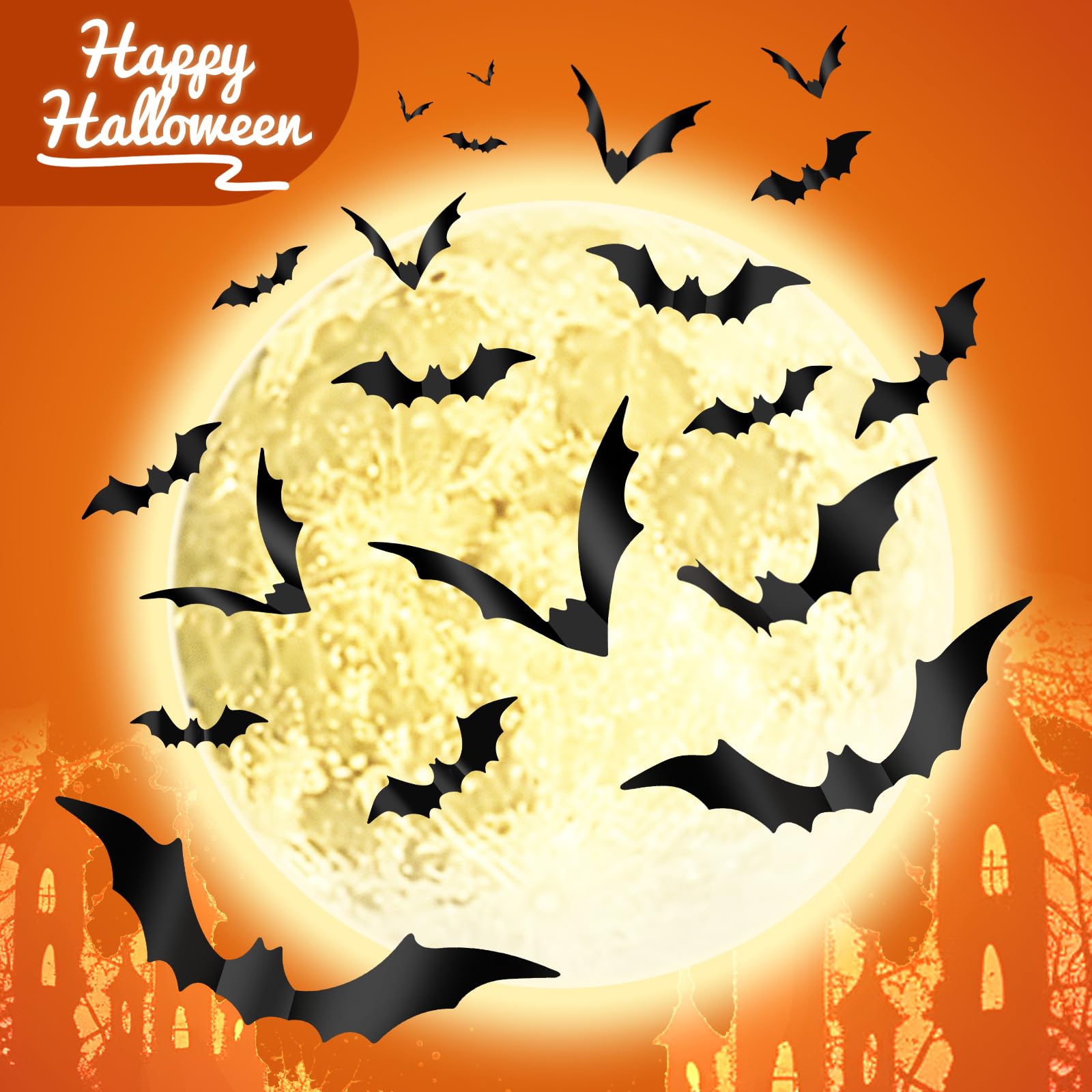 Halloween Decoration Bat 120 Pcs 3D Halloween Bats Wall Decor Stickers, Halloween Party Supplies, Halloween Wall Bats Stickers D