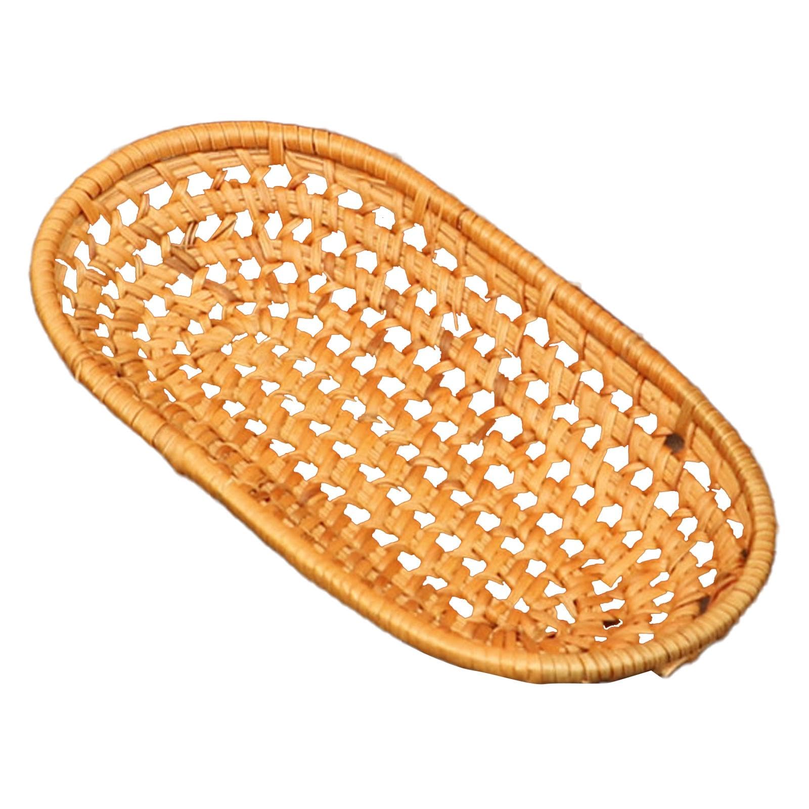 Trendivibe Rattan Serving Tray Oval Versatile Desktop Organizer For Drinks Coffee Bread S