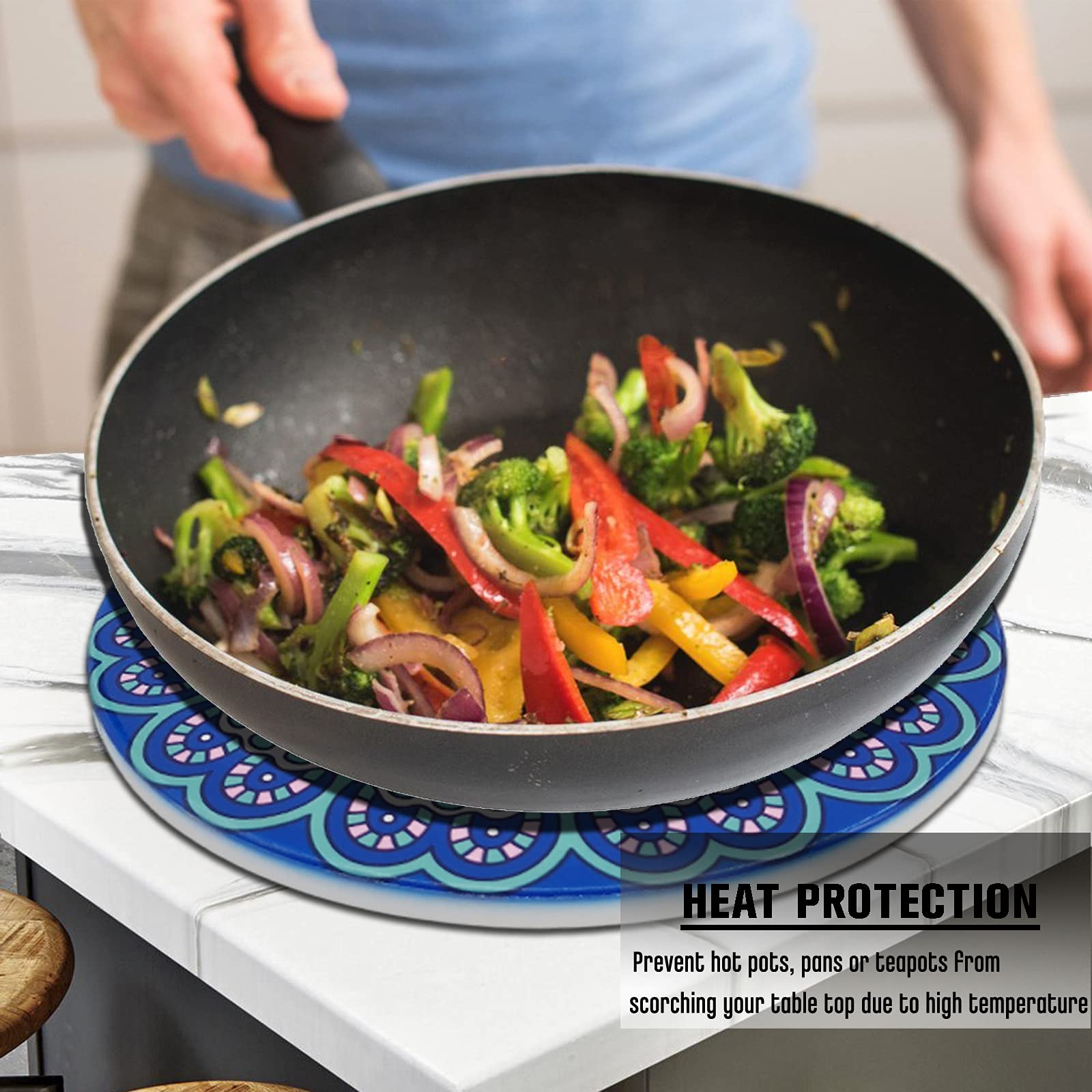 Ceramic Trivet For Hot Pots And Pans, Large Heat Resistant Mats With Cork Base, Trivets For Hot Dishes, Extra Thick, Round 7.9 I