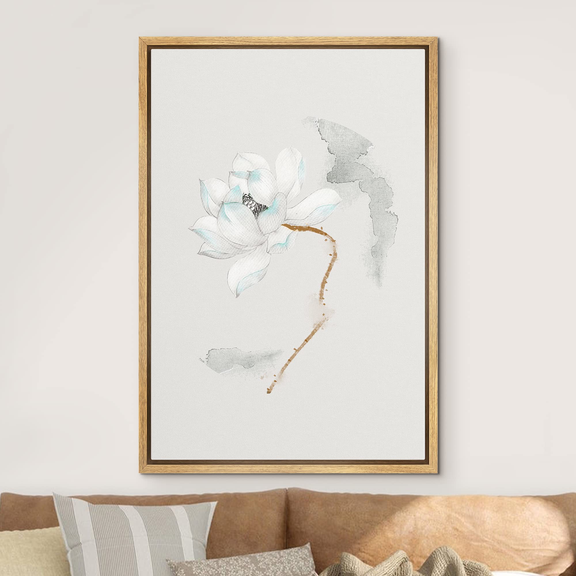 NWT Framed Canvas Print Wall Art Watercolor Effect White Magnolia Flower Floral Plants Illustrations Modern Art Minimalist Scenic Colorful Cool for Living Room  Bedroom  Office - 16''x24'' Natural