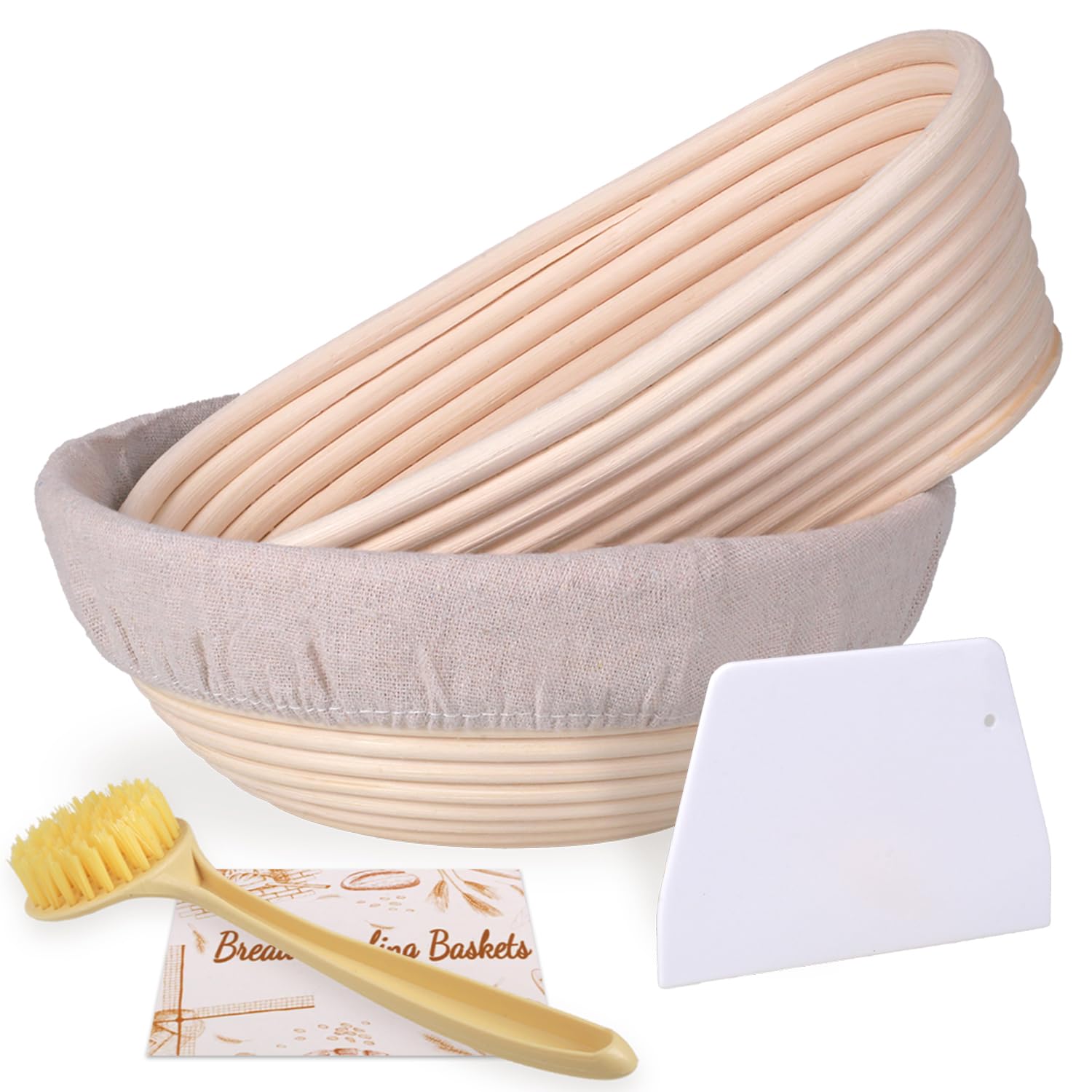 Homedisiac Banneton Bread Proofing Basket Set, 9 Inch Round & 10 Inch Oval, Natural Rattan Material, Ideal For Sourdough Bread B