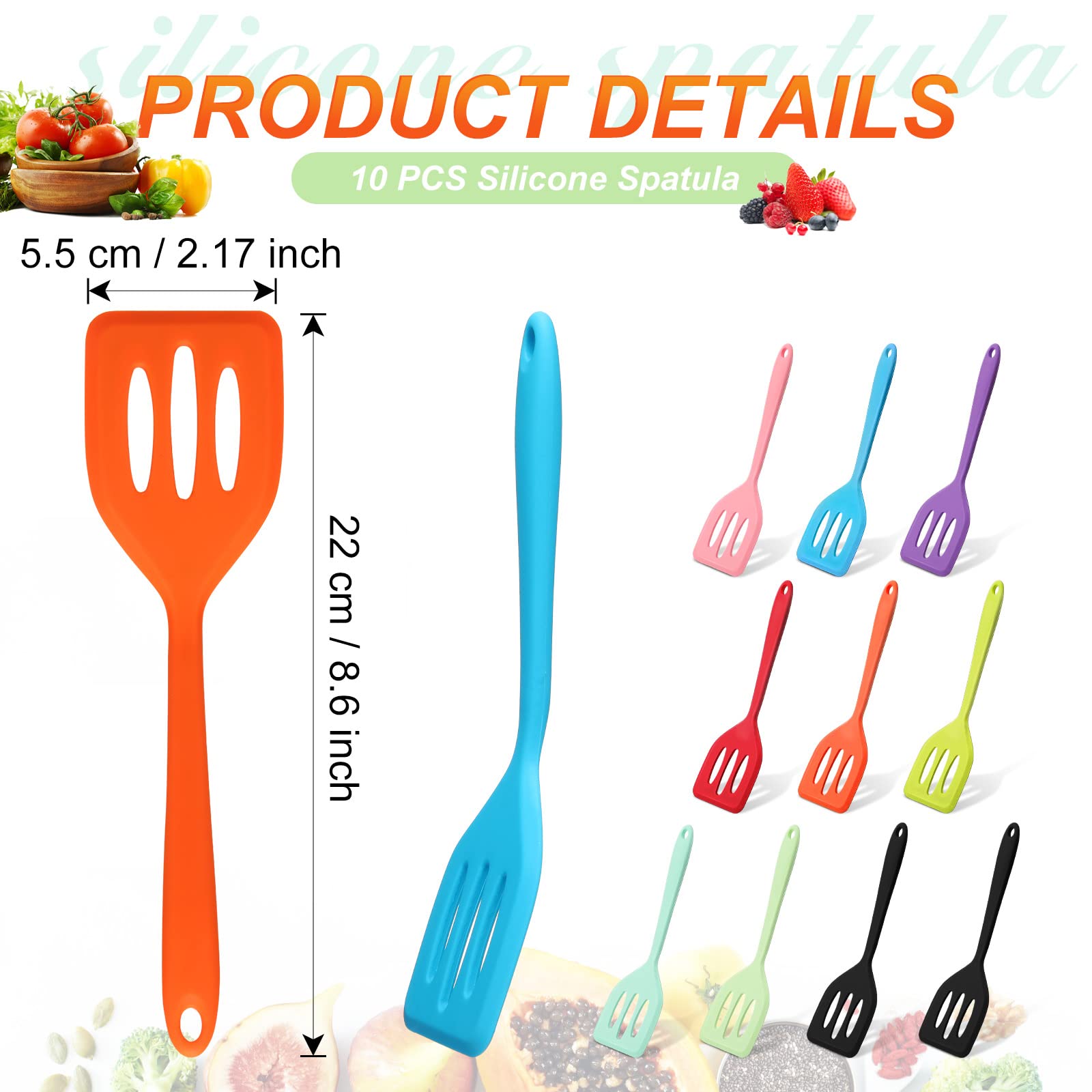 10 Pieces Mini Spatula Bulk Small Silicone Turner Heat Resistant Slotted Spatula Colorful Egg Spatula Flipper Non Stick Cookware