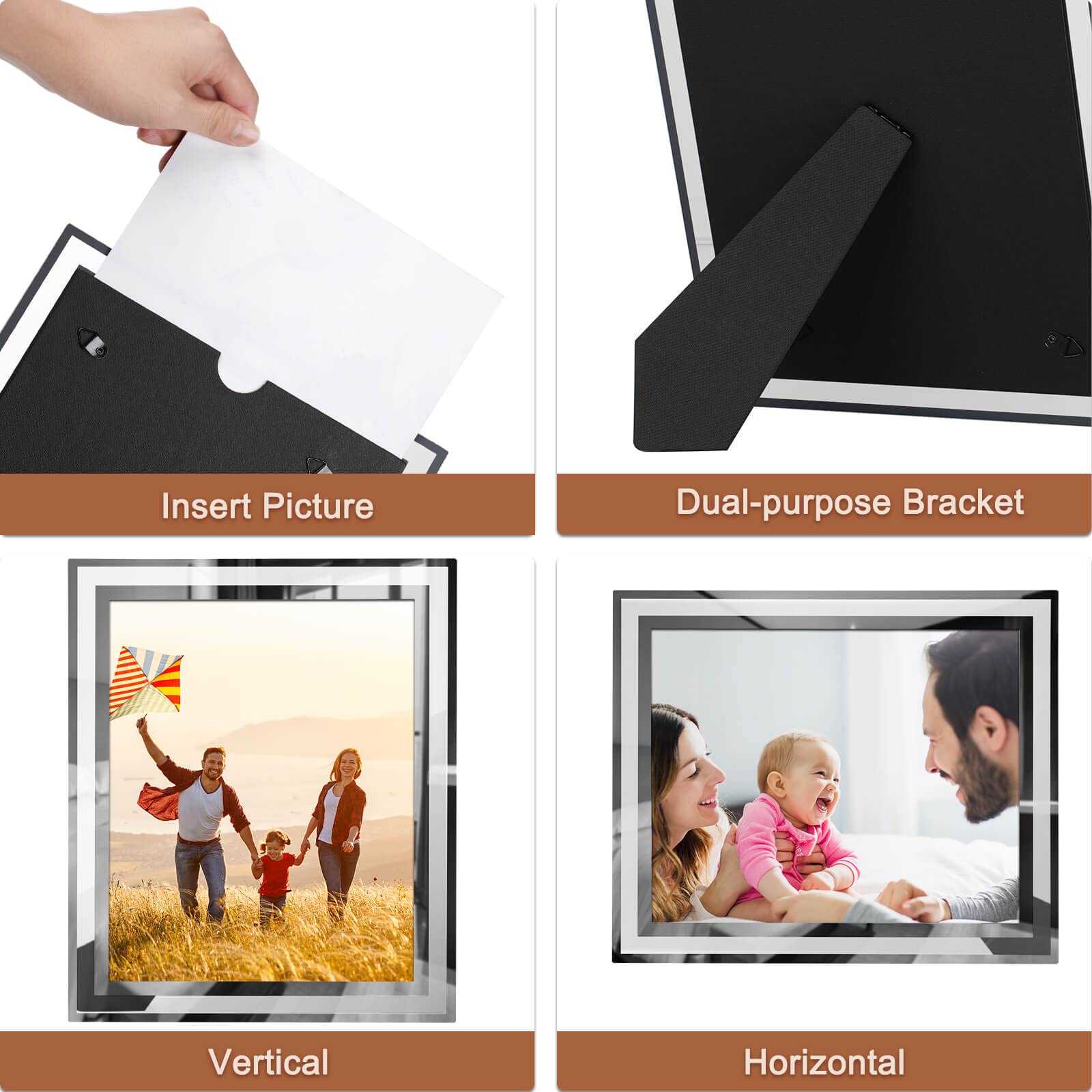 IZIDDO 8x10 Picture Frames Set of 2, Sliver Photo Frame for Tabletop, Glass Picture Frame, Horizontally or Vertically