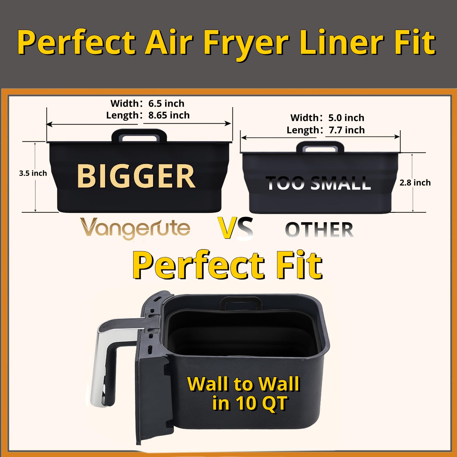 Vangerute Collapsible 2-Pack Air Fryer Silicone Liners For 10Qt Ninja Foodi Dual, Rectangular Air Fryer Silicone Pot, Reusable S