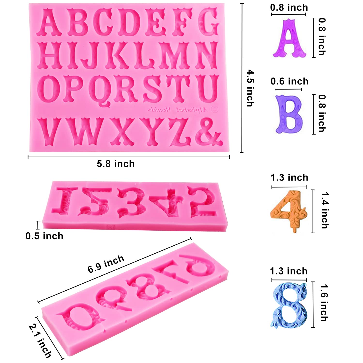 Silicone Fondant Molds, Aimeiki 3 Pack 3D Silicone Number 0-9 Alphabet A-Z Embossed Fondant Chocolate Baking Molds For Decoratin