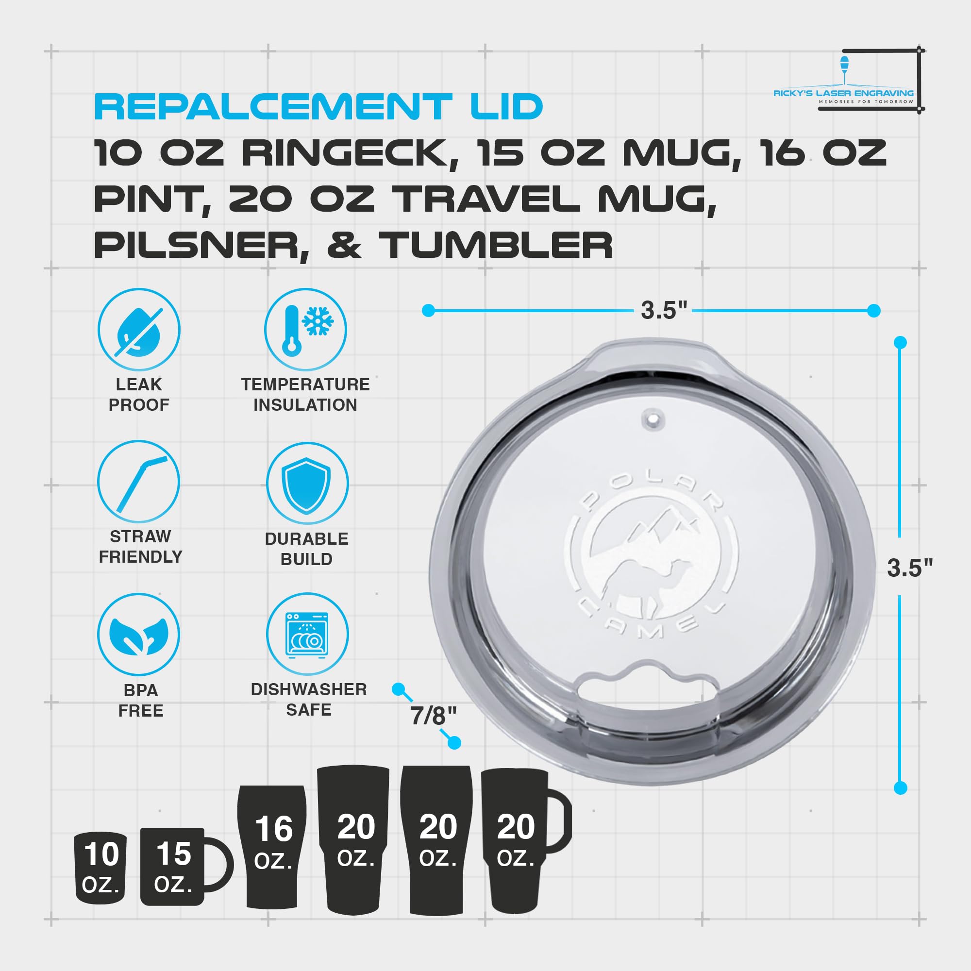 Polar Camel Replacement Lid (10, 15, 16, 20 Tumblers & 20 Oz. Pilsners, Replacement Lid (2-Pack))