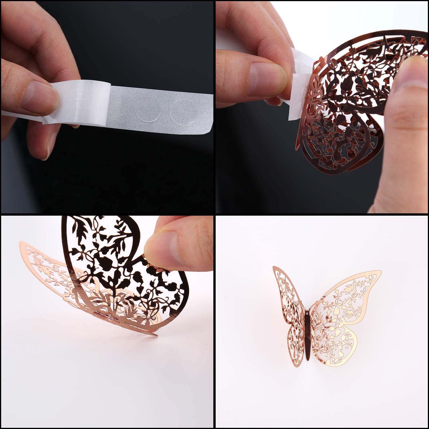 AIEX 24pcs 3D Butterfly Wall Stickers 3 Sizes Butterfly Wall Decals Room Wall Decoration for Bedroom Party Wedding Decors(Rose Gold)