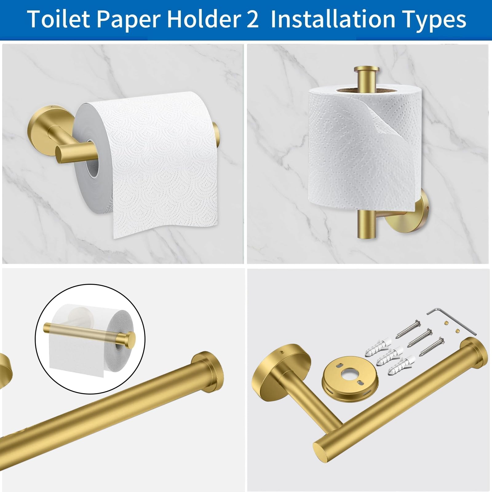 Justhere Bathroom Hardware Set, Bathroom Accessories Stainless Steel Wall Mounted, Including 16 Towel Bar, Toilet Paper Holder,
