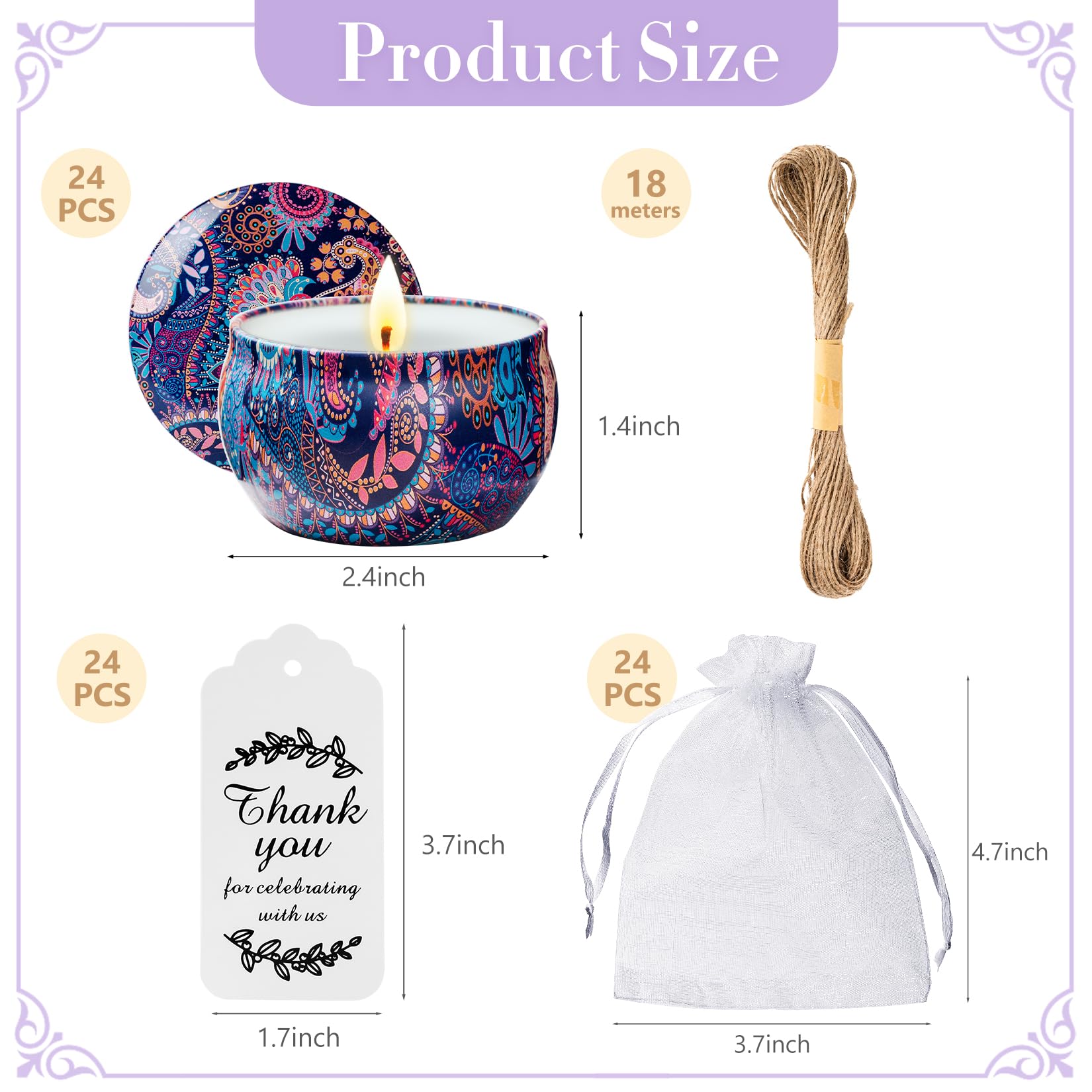 24 Pack Scented Candles Gift Set, Baby Shower Bridal Favors for Guests Housewarming Birthday Party Favors for Adults, Christmas