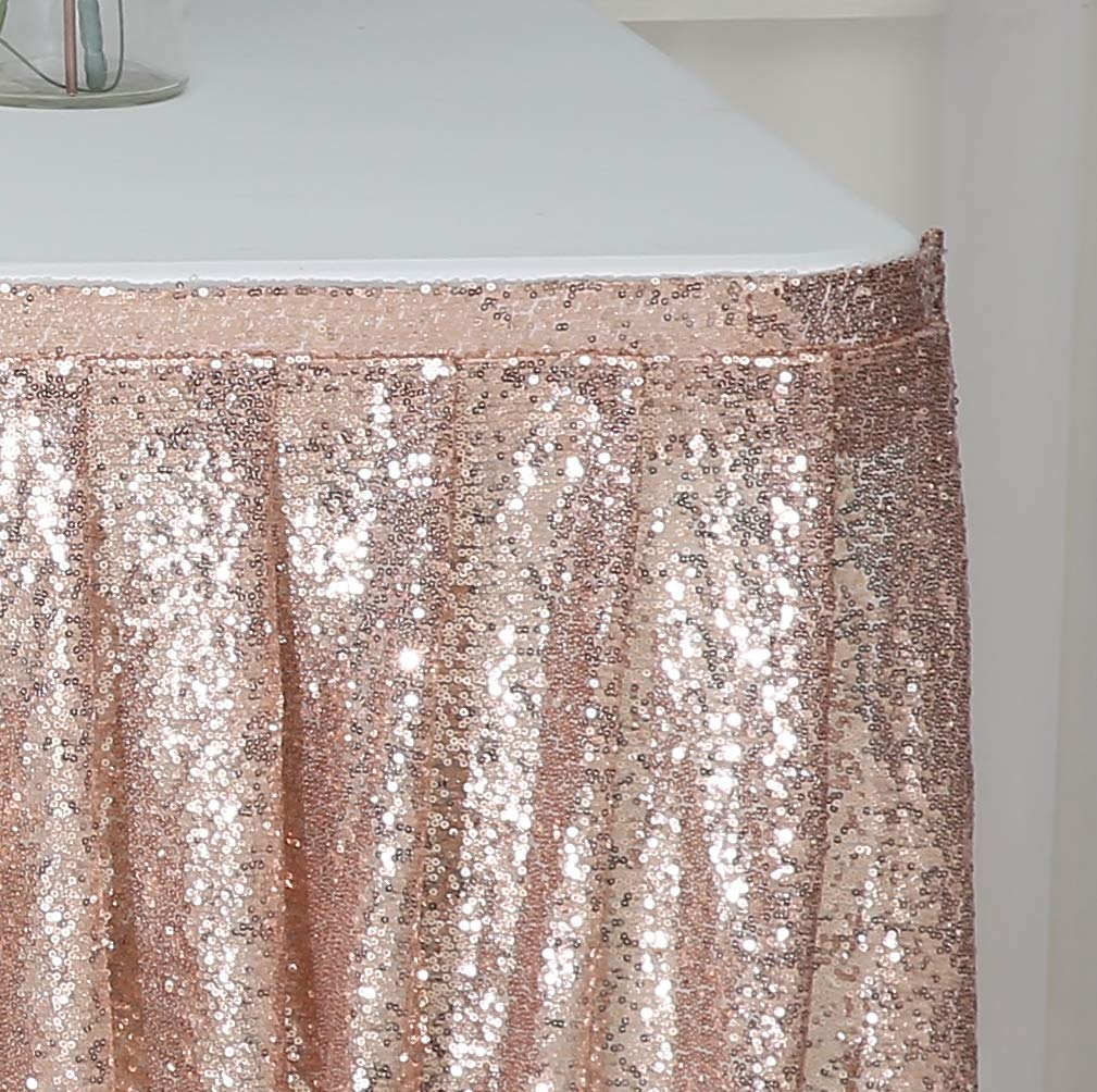 Poise3Ehome Spakly Draped 9Ft Wide X 30 Inches Drop Rose Gold Table Skirt For Birthday Party Baby Shower Dessert Table Wedding C