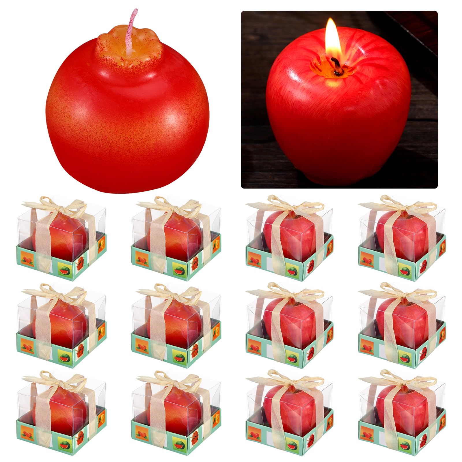 Conelist 12 Pcs Red Pomegranate and Apple Candles Rosh Hashanah Candles Artificial Creative Fruit Shape Candle Gifts for Rosh Ha