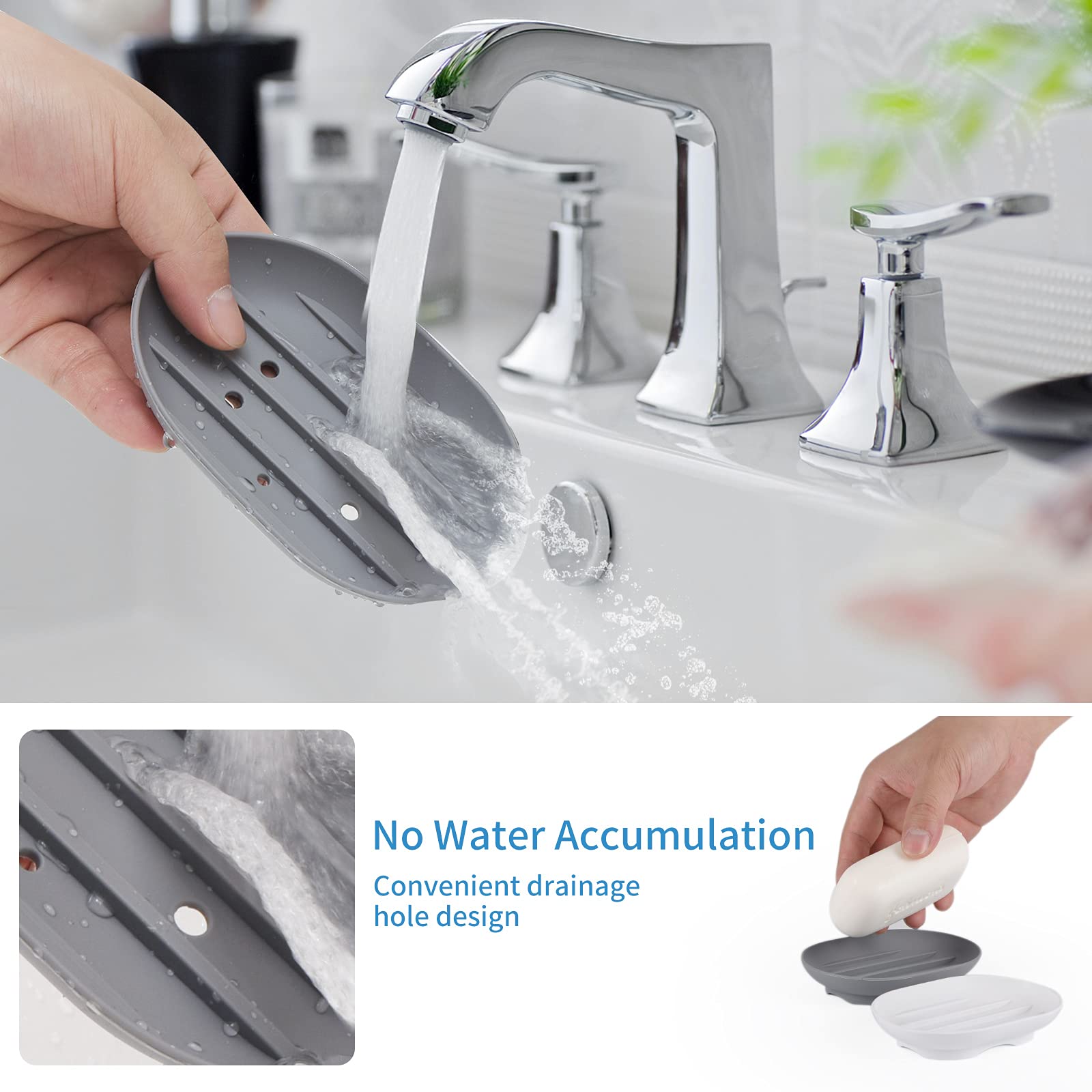 Bathroom Soap Dishes Dish Holder Stand Saver Tray Case For Shower-Silicone Rubber Drainer Dishes For Bar Soap Sponge Scrubber Ba