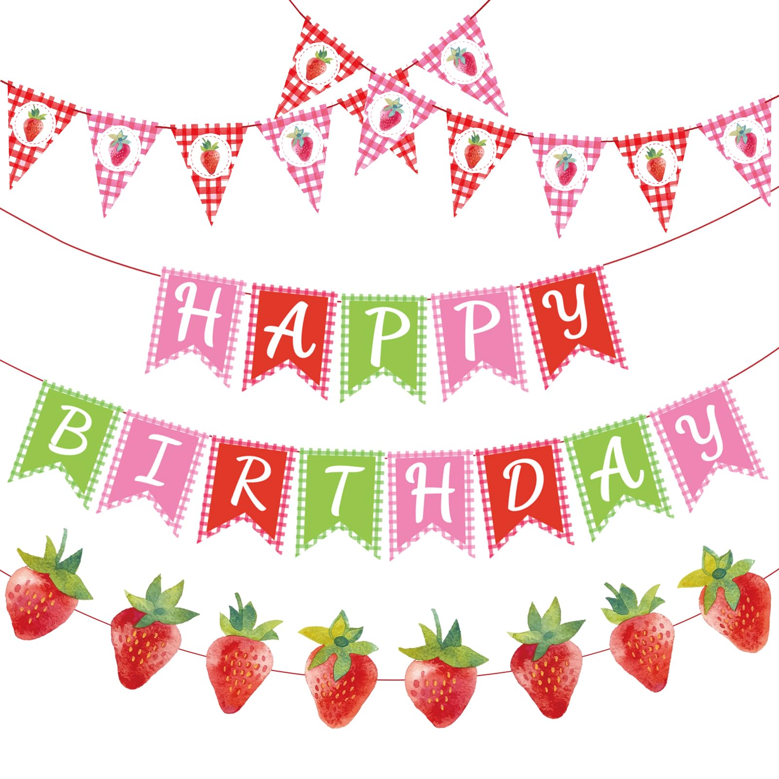 Homarkable Strawberry Birthday Banners, 5 Pcs Girl Party Banners, Berry First Birthday Decor for Girls, Strawberry Baby Shower