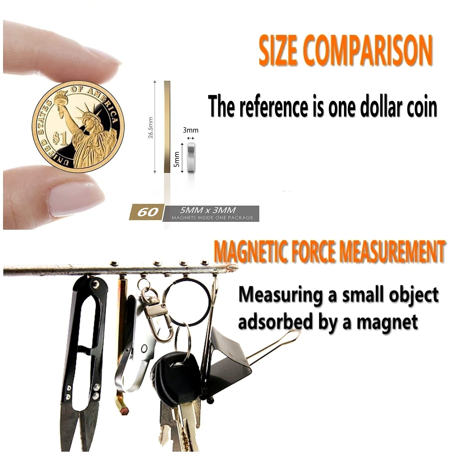 Linlinzz 60pcs Small Cylinder Magnets, Durable Nickel Fridge Magnets, 5x3-60, Silver