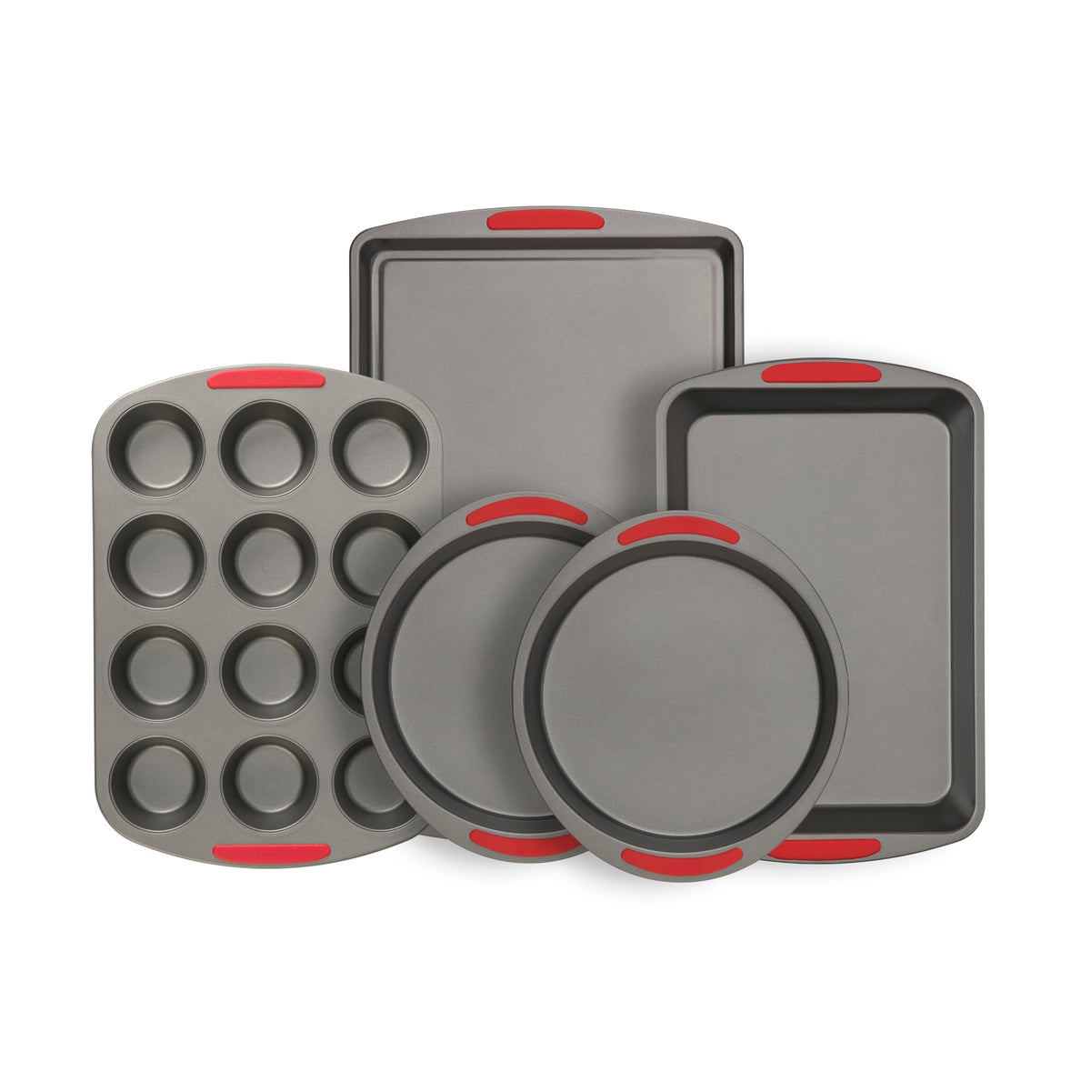 Goodcook 5-Piece Mega Grip Nonstick Bakeware Set - Cookie Sheet Pan, 2 9    Round Cake Pans, 13    X 9    Bake & Roast Pan, 12-C