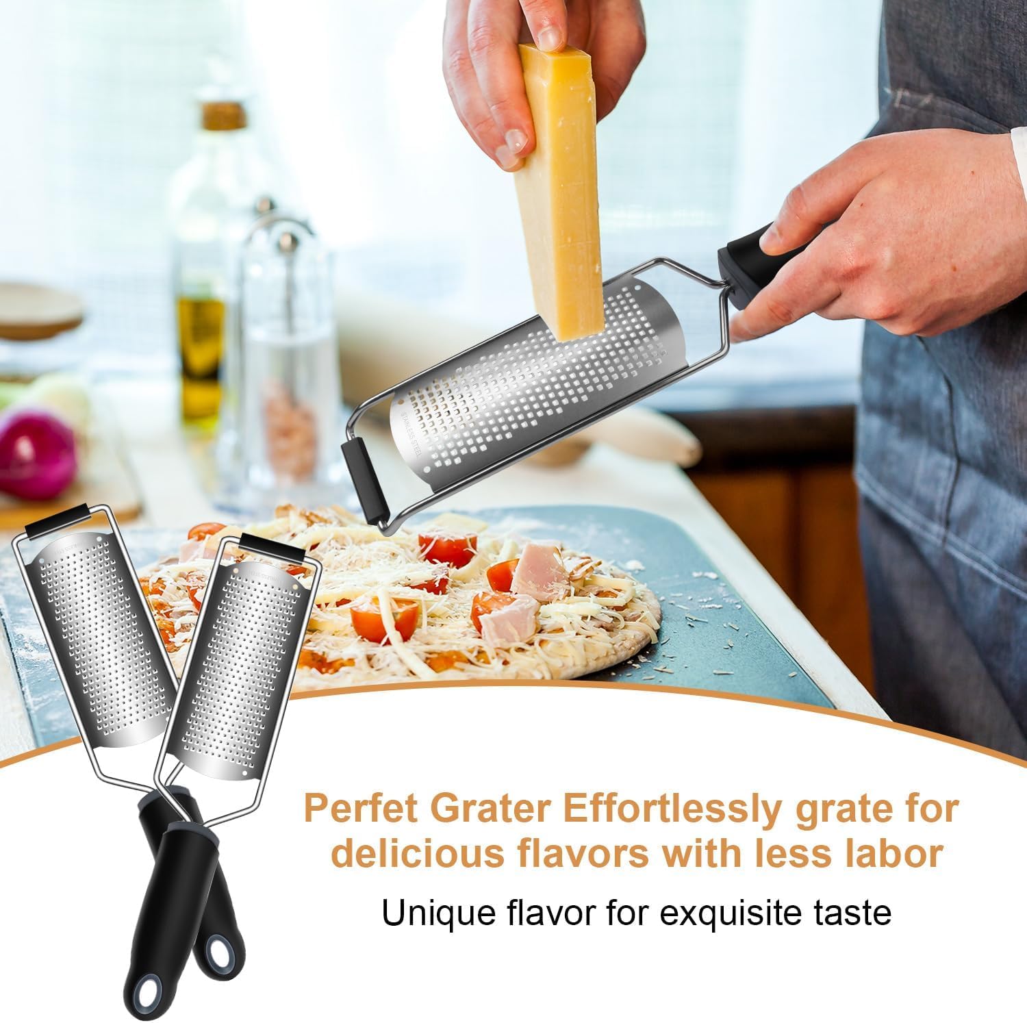 Cheese Zester Grater Handheld With Handle-Lemon Citrus Zester Tool Graters For Kitchen Stainless Steel Salad Spinner Cake Decora