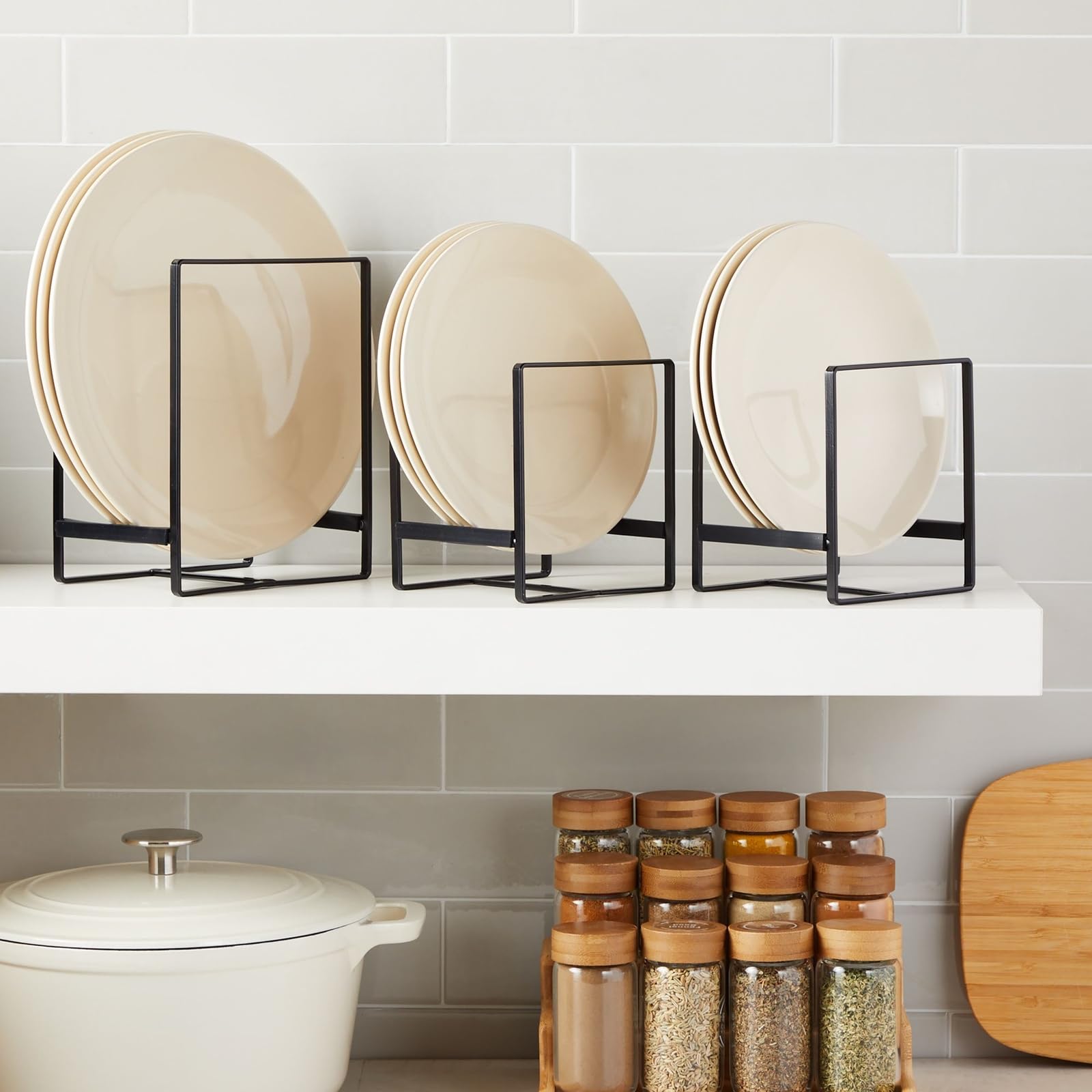 Juvale 3 Piece Plate Organizer For Kitchen Cabinet, Shelf, 2 Sizes For Pots, Pans, Cutting Boards (Black)