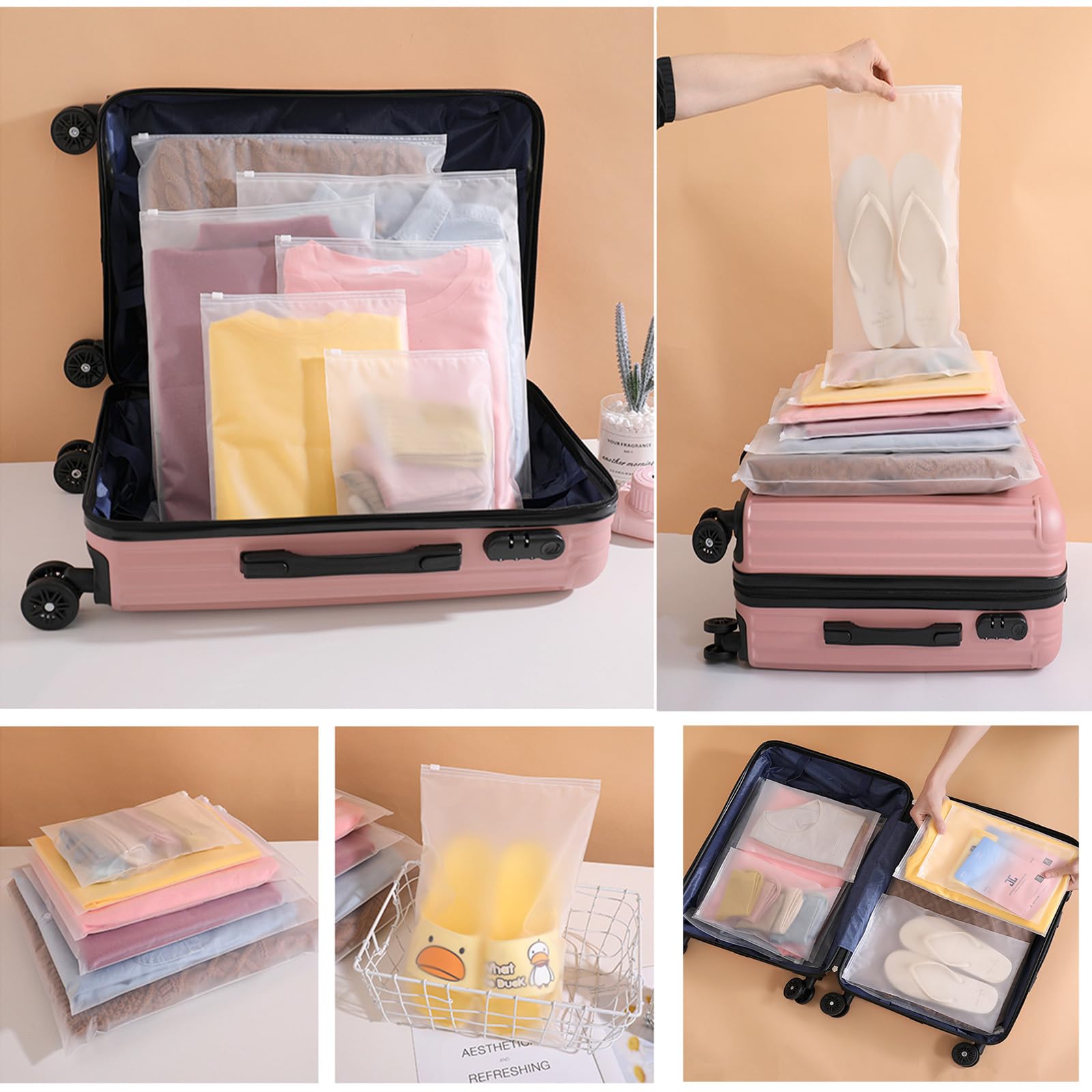 Boxonly Frosted Pe Zipper Bags(50 Pack), 10'' X 7'' / 25 X 17 Cm Horizontal (Zipper On Long Side) - Resealable Travel And Clothi