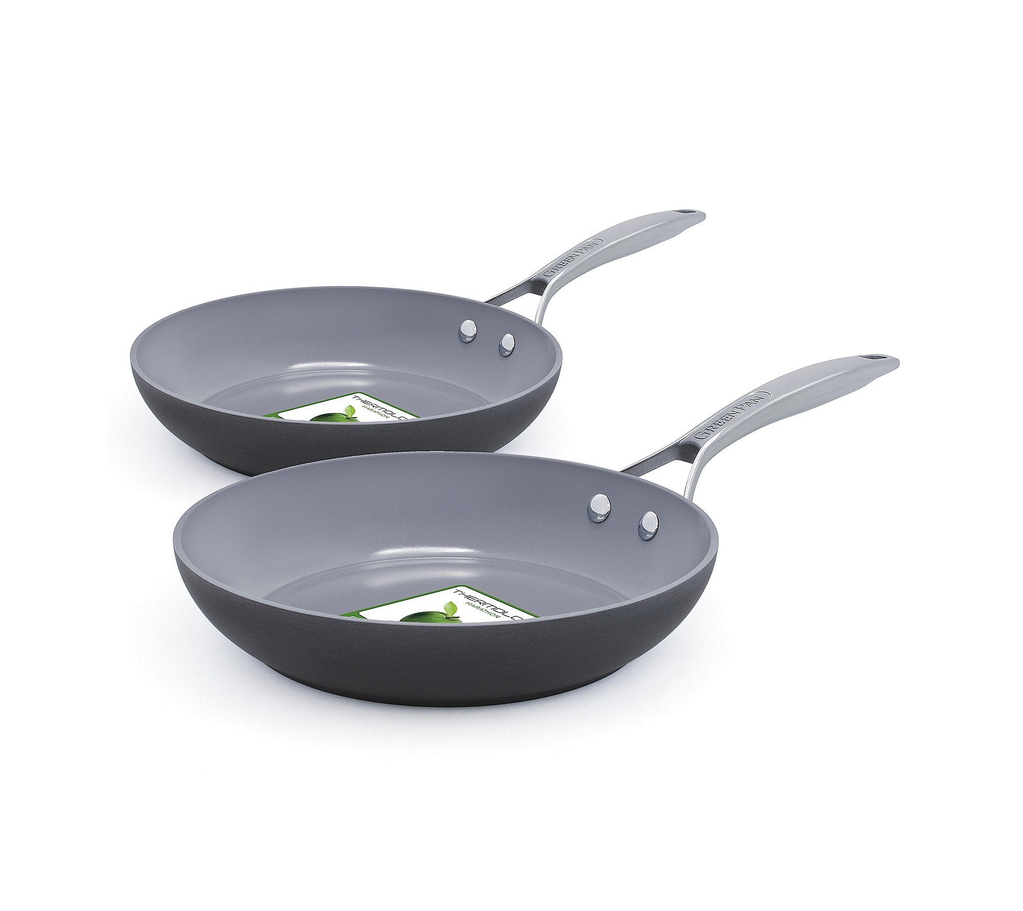 GreenPan Paris Pro Hard Anodized Healthy Ceramic Nonstick  8'' and 10'' Frying pan Skillet Set  PFAS-Free  Dishwasher Safe  Grey