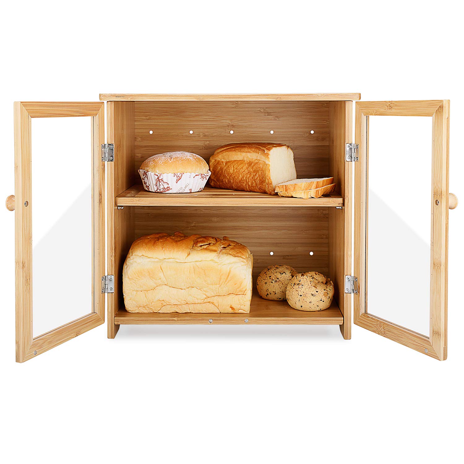 Leopard Bamboo Bread Box For Kitchen Countertop, 2 Layers Bread Boxes With Clear Window For Kitchen Food Storage, Large Bread St
