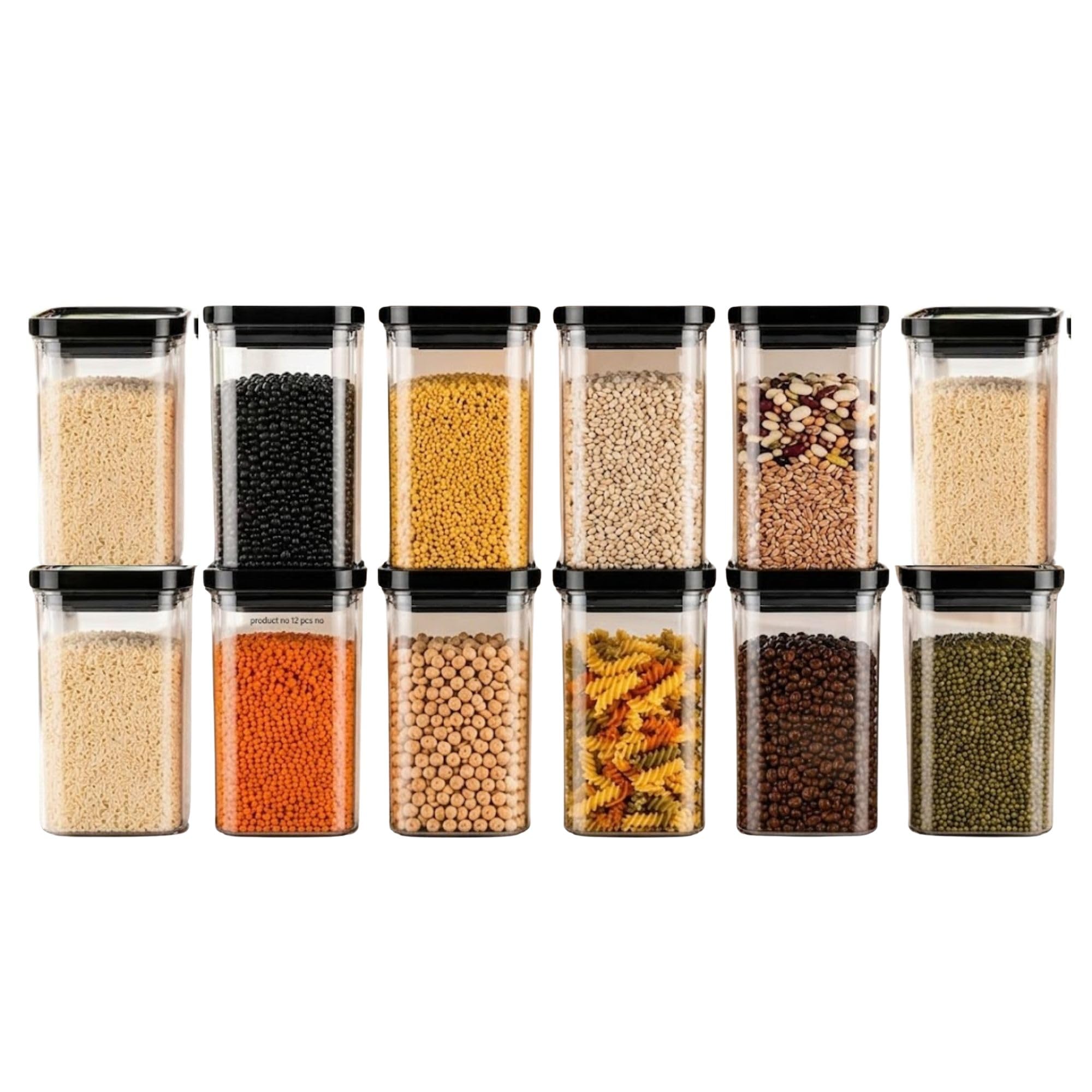 Airtight Kitchen Storage Containers Set | Square Plastic Food Storage Jars With Secure Lids | Pantry Organizer For Cereals, Puls