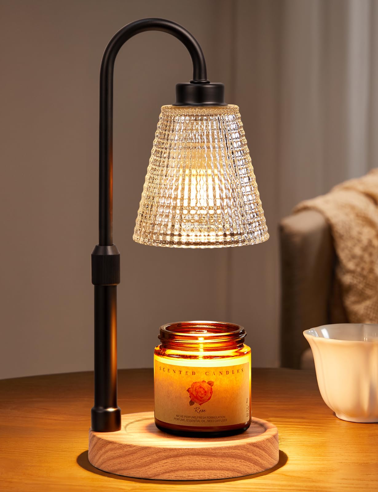 Innqoo Rustic Candle Warmer Lamp with Timer, Dimmable Candle Warmer for Jar Candles, Height Adjustable Wax Melts Warmer, Birthda