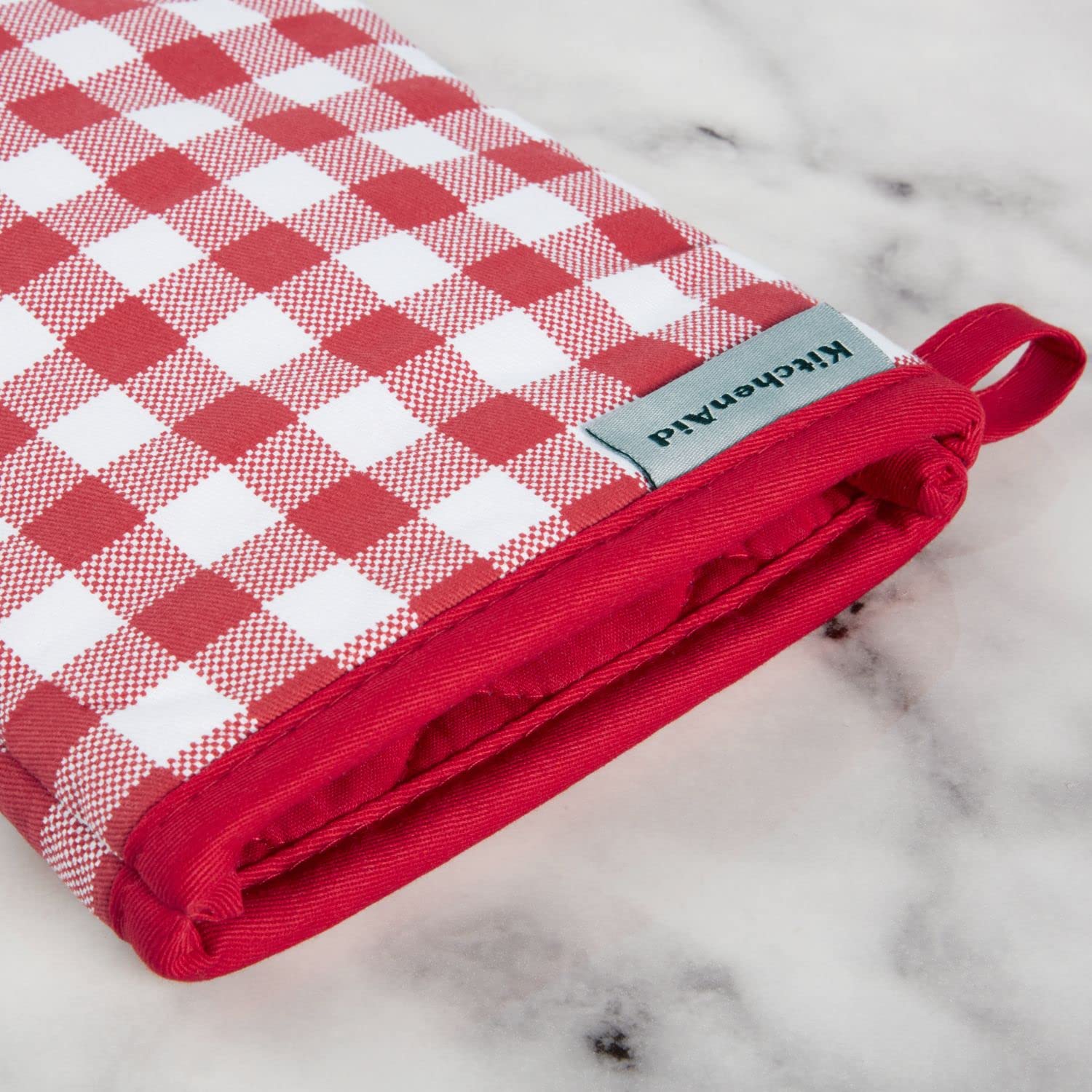 KitchenAid Gingham Oven Mitt Set, Cotton, Passion Red, 7"x13", Model O2017474TDKA 32RD, 2-Pack