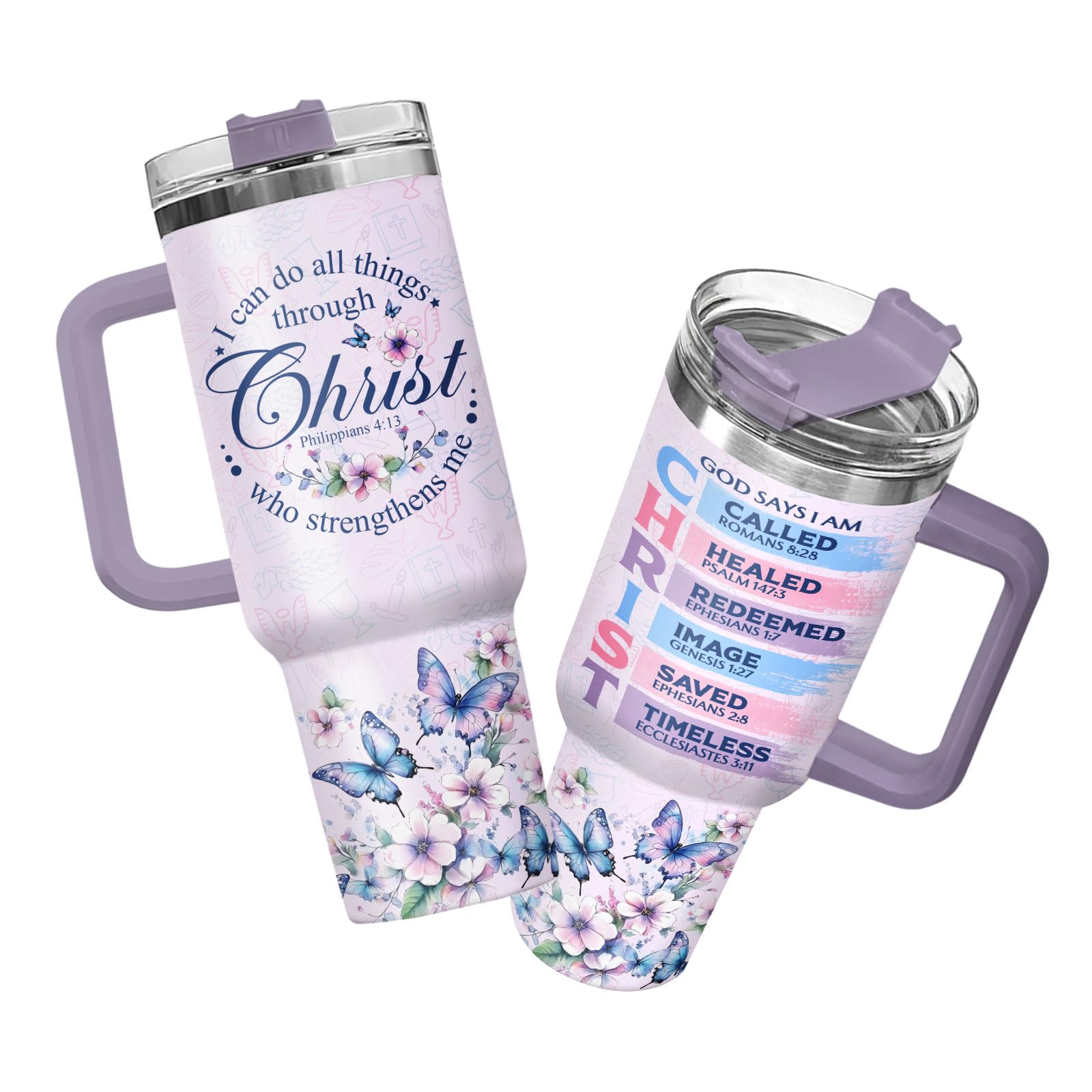 34HD Christian Mom Tumbler with Handle and Straw, Butterfly Coffee Mug for Mom, Inspirational Christian Gifts for Women, Mothers