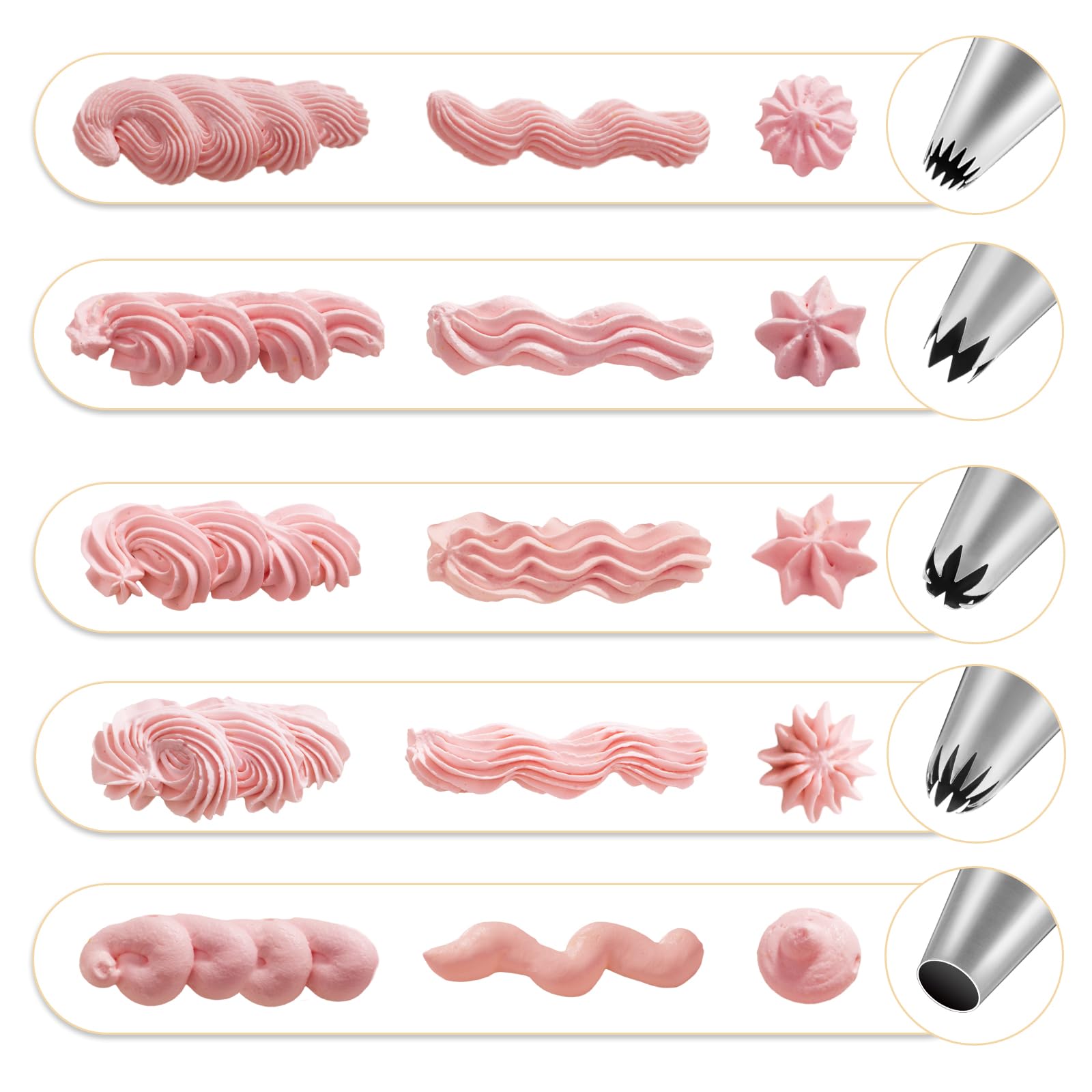 Shoxil Large Piping Tips Set, Frosting Piping Kit 5 Different Stainless Steel Piping Tips For Cupcakes Cakes Cookies Decorating