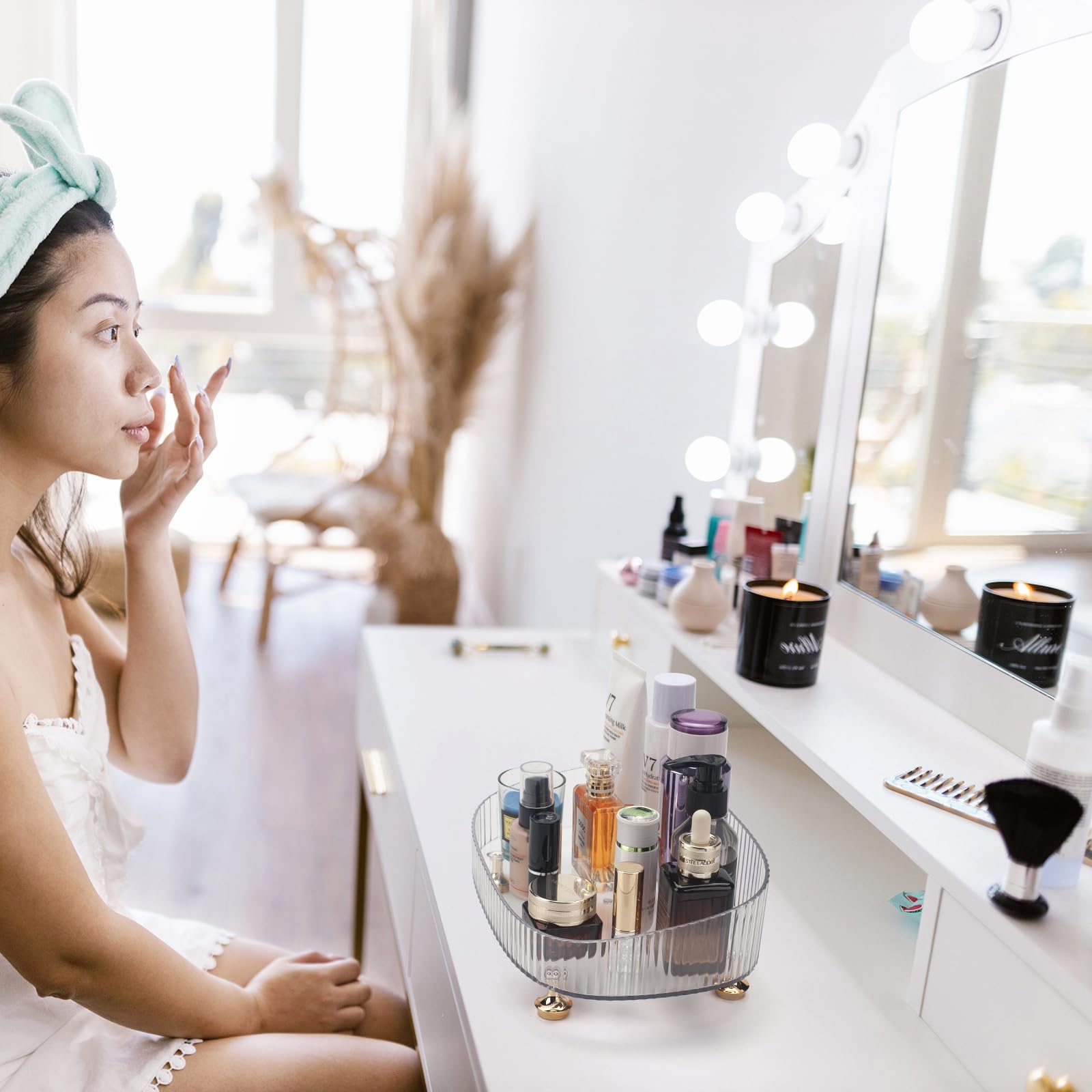 Makeup Perfume Organizer, Bathroom Vanity Tray, Decorative Dresser Tray, Countertop Organizer Tray For Cosmetics, Clear