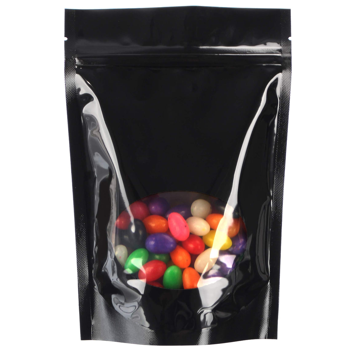 Cleverdelights Glossy Black Window Stand Up Pouches - 8Oz - 100 Pack - 6 '' X 9 '' X 3 '' - Resealable Bag