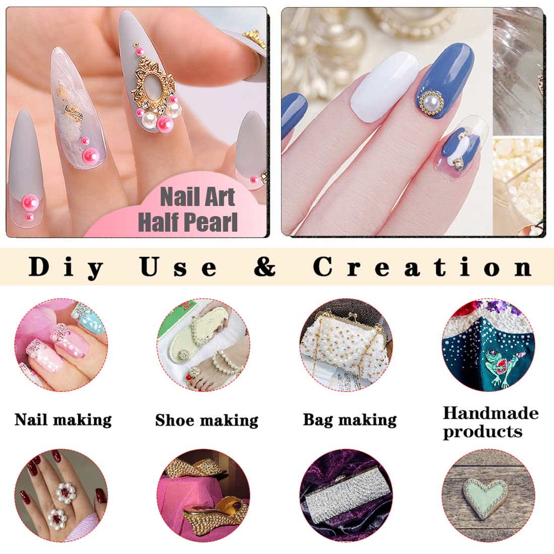 5800Pcs Half Pearls For Crafts, Flatback Pearls For Artwork Making , Diy Rhinestones Accessory Nail Art , Jewels Flat Back Craft