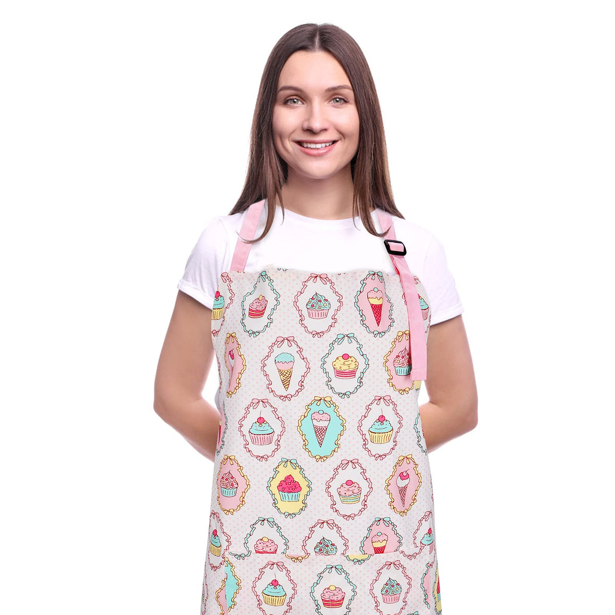 Crjhns Cute Apron With 2 Pockets For Women, Adjustable Neck Strap And Long Waist Ties Cotton Cooking Baking Apron, Use As A Kitc