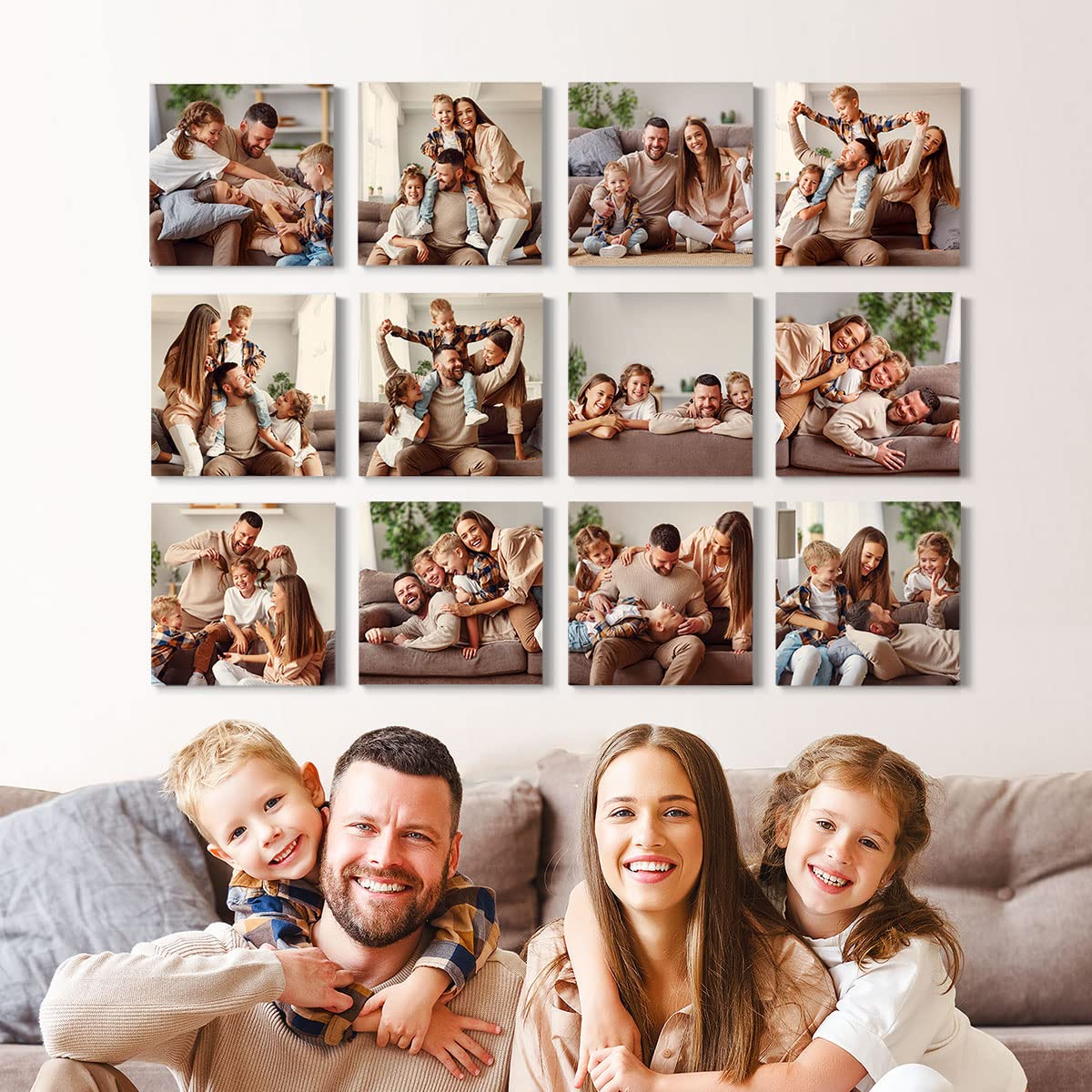 Renditions Gallery Set Of 12, 8X8 Custom Photo Canvas Prints With Solid Wood. Create Personalized Photos Picture Collage With Pe