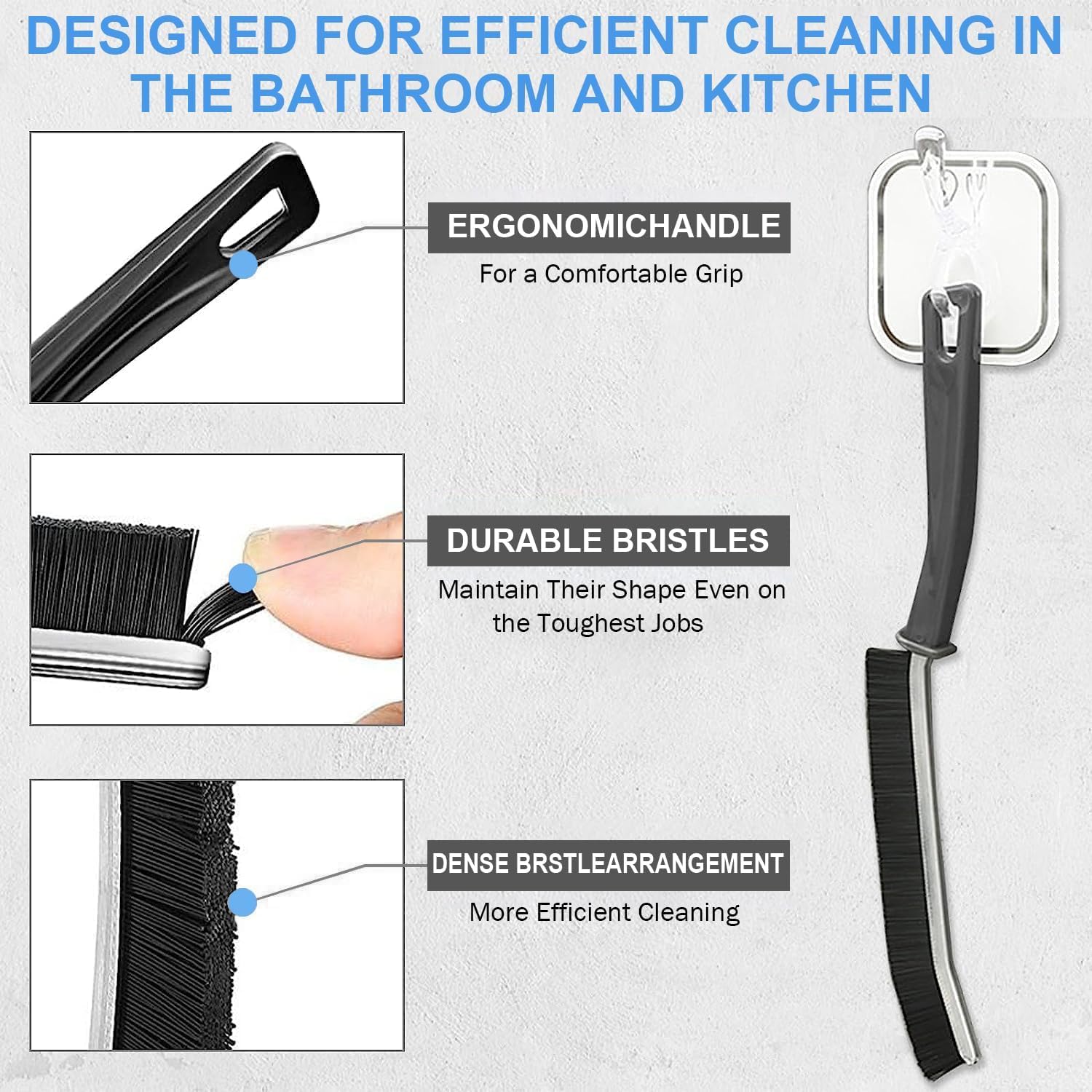 Veranco Cleaning Brush - Hard Bristle Crevice Cleaning Brush, 4Pcs, Black