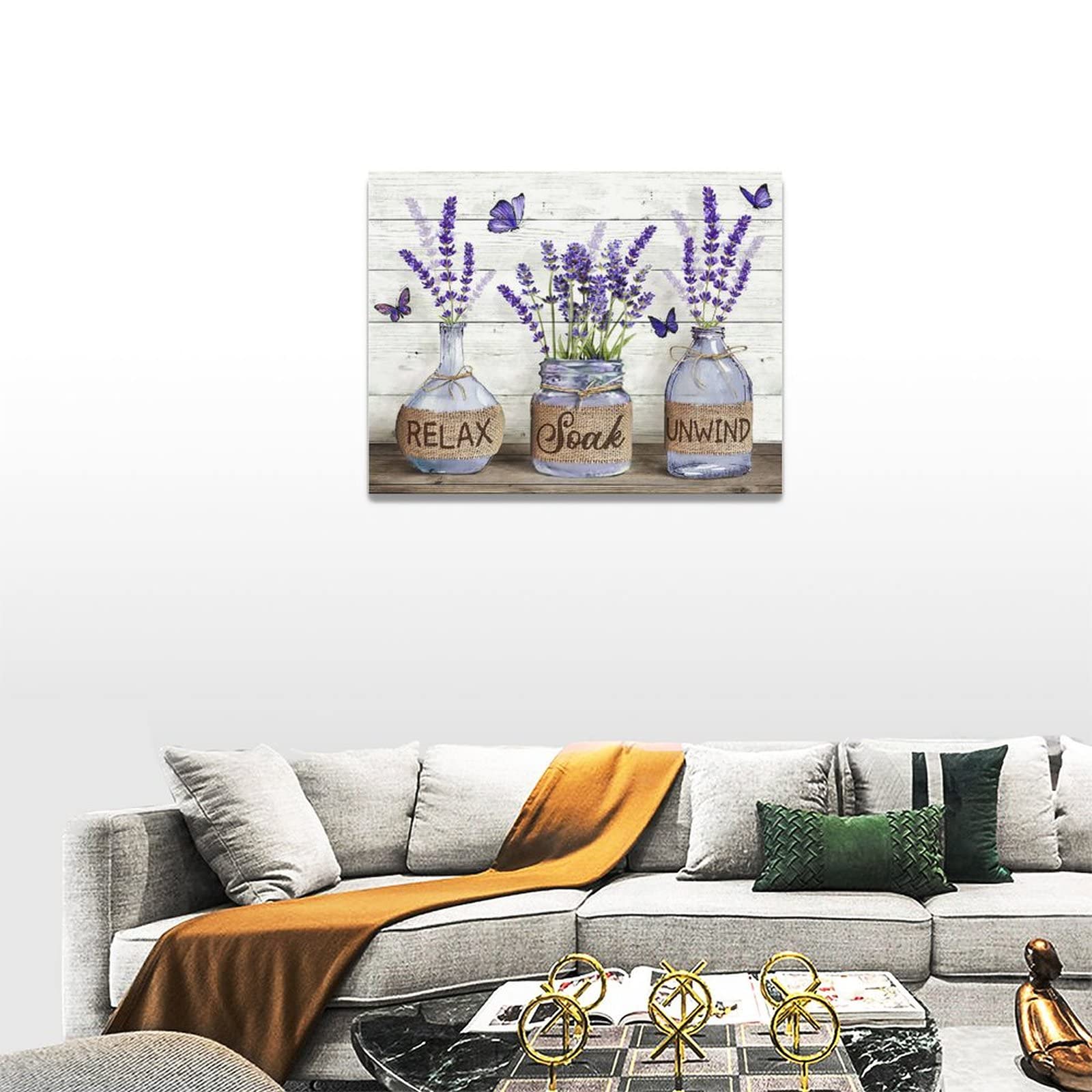 Tijuboni Farmhouse Bathroom Wall Art - Lavender Canvas Prints, 12"x16", Rustic Decor for Bathroom & Bedroom