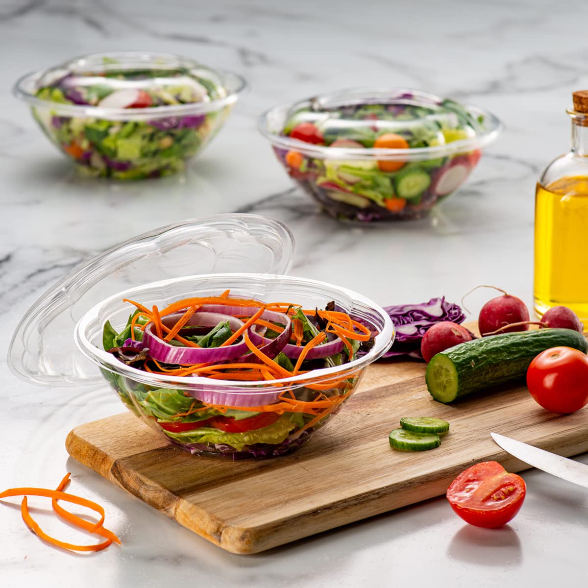 Comfy Package [50 Sets - 24 Oz.] Clear Plastic Salad Bowls To Go With Airtight Lids