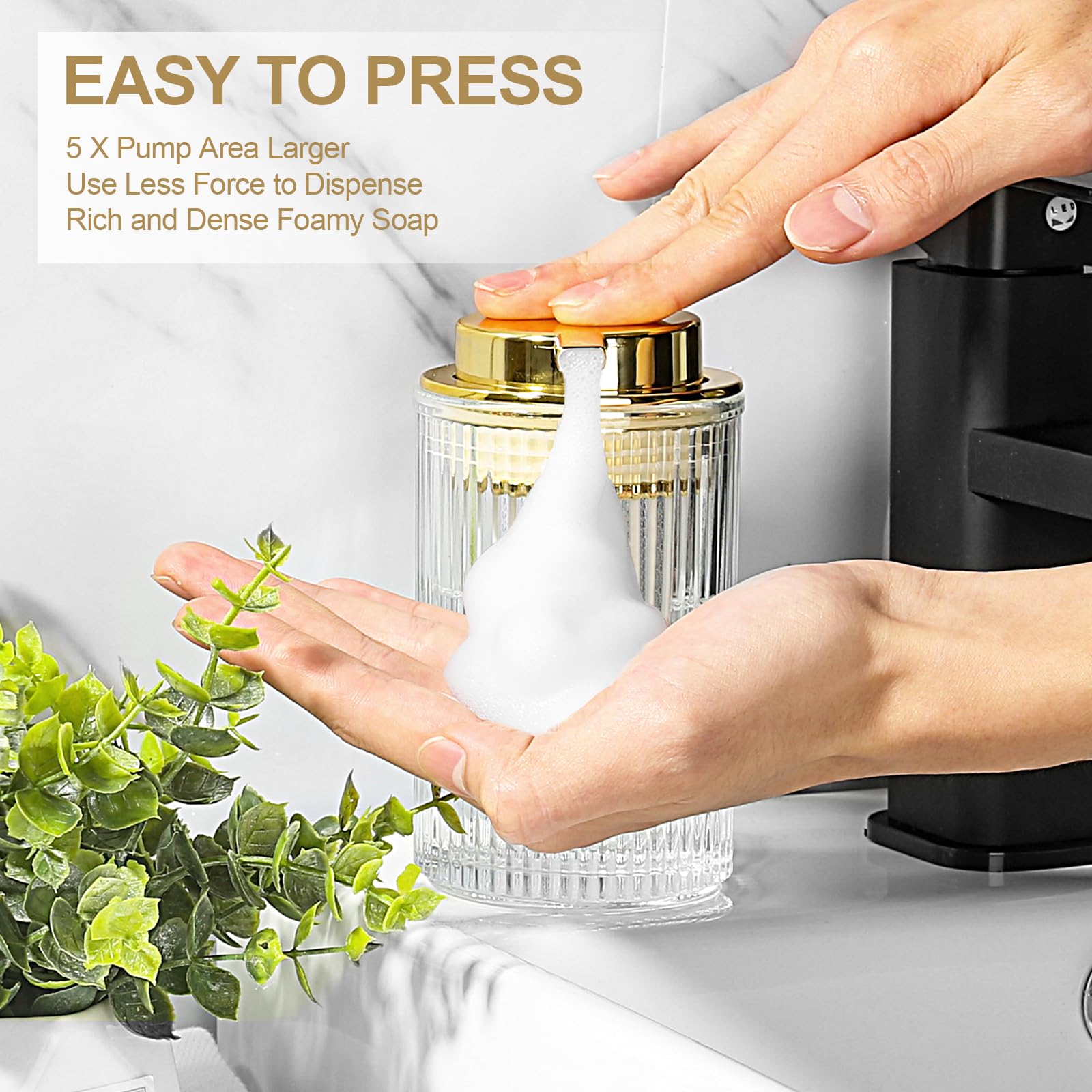 Kasunting Foaming Soap Dispenser, 15 Oz Clear Glass Foam Hand Soap Dispenser For Bathroom & Kitchen, Refillable Foaming Pump Bot