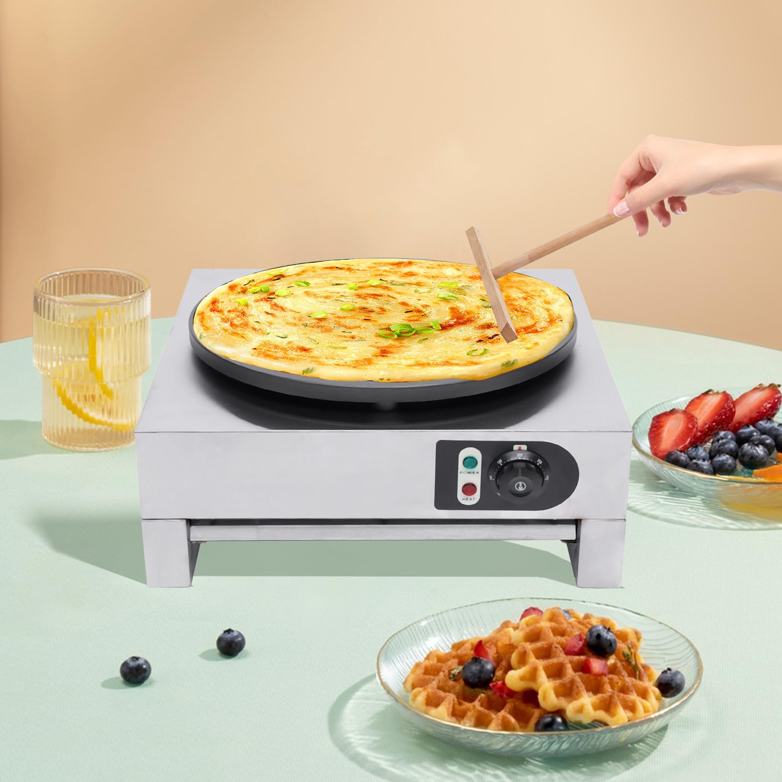 3000W Electric Crepe Maker 16 Inch Commercial Nonstick Pancakes Maker Griddle 50-300? Precise Temperature Control Electric Crepe