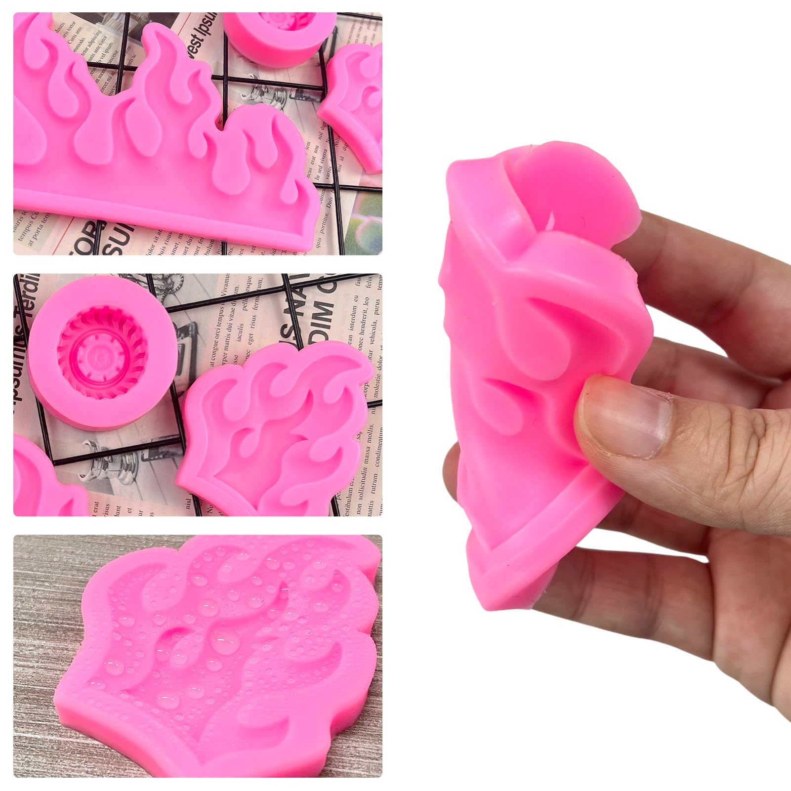 Rainmae Flame Fondant Molds, Car Tire Fondant Mold, Hot Fire Silicone Molds, Round Tire Mold, Truck Wheel Shape Mold For Sugar C